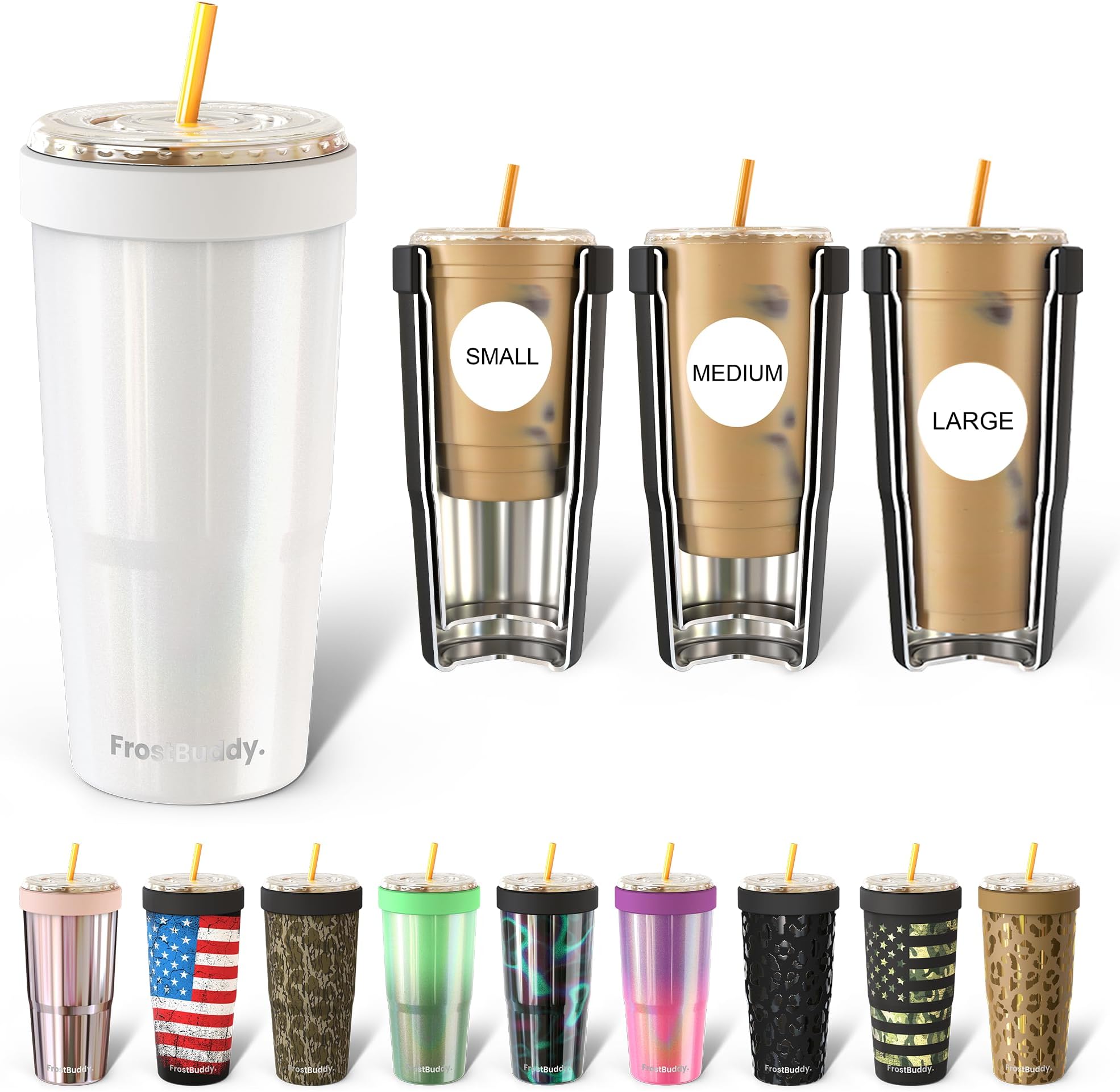 Frost Buddy | To Go - 30 oz Stainless Steel Vacuum Insulated Tumbler Cup - thermal cups for hot and cold drinks - stainless steel Tumbler Dunkin Cup (30oz To-Go | White Glitter)