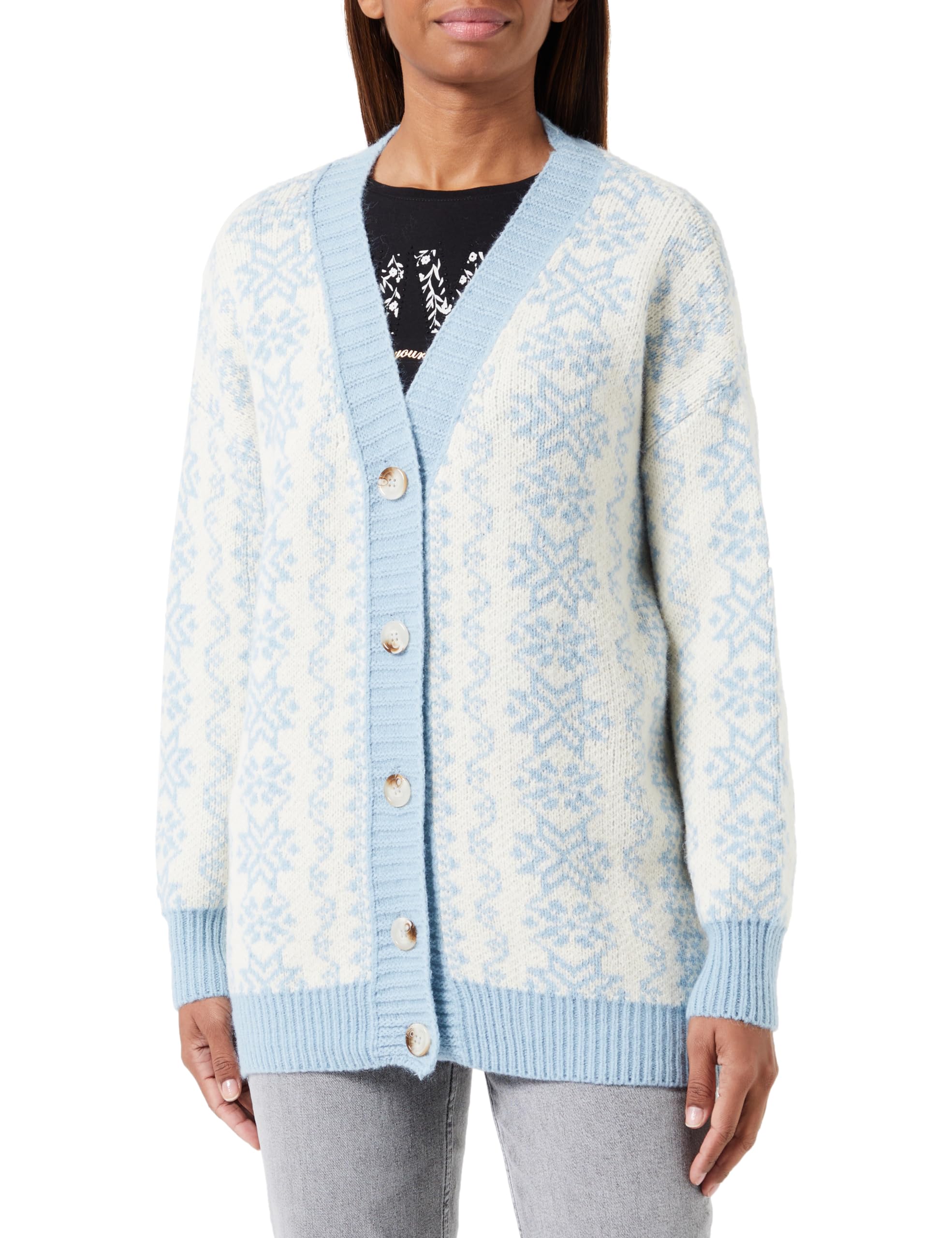 blonda Women's Oversize Cardigan, Blue Wool White, M/L