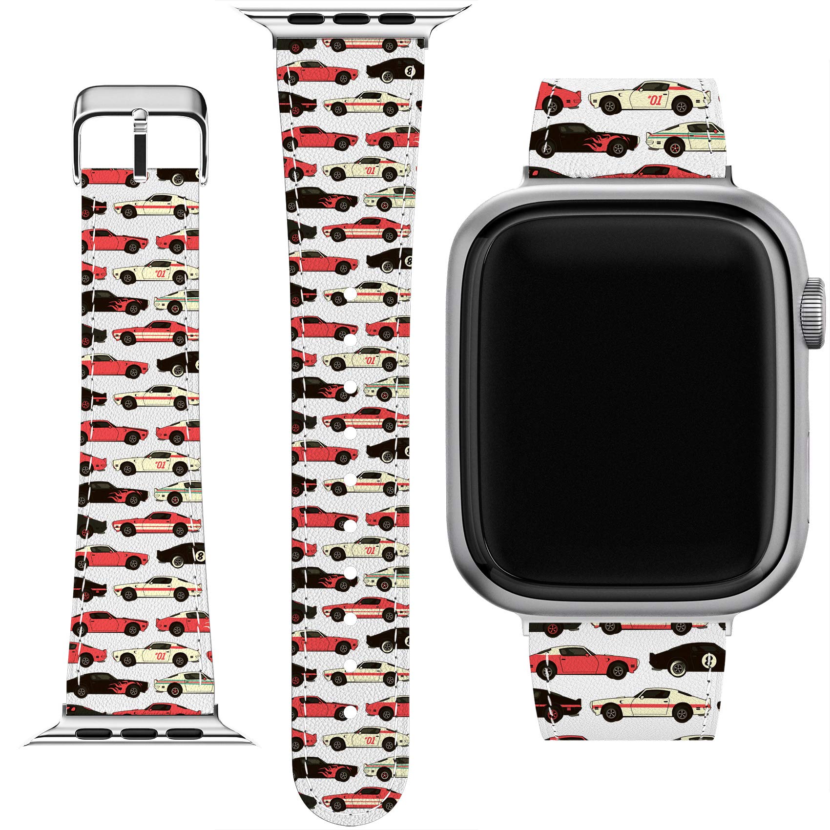 Wrist Band Compatible for Apple Watch Series 7/6/5/4/3/2/1/SE & Matching Phone Case Boy Classy Print Art Red Auto Sport Cute PU Leather Strap 38-40-41-42-44-45 mm Cars Colorful Bracelet Pattern