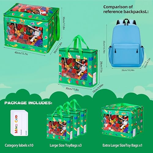 Miniatura 4 de Paquete de 4 bolsas de almacenamiento de juguetes impermeables con etiquetas, incluye 1 bolsa extra grande y 3 bolsas grandes, bolsa de