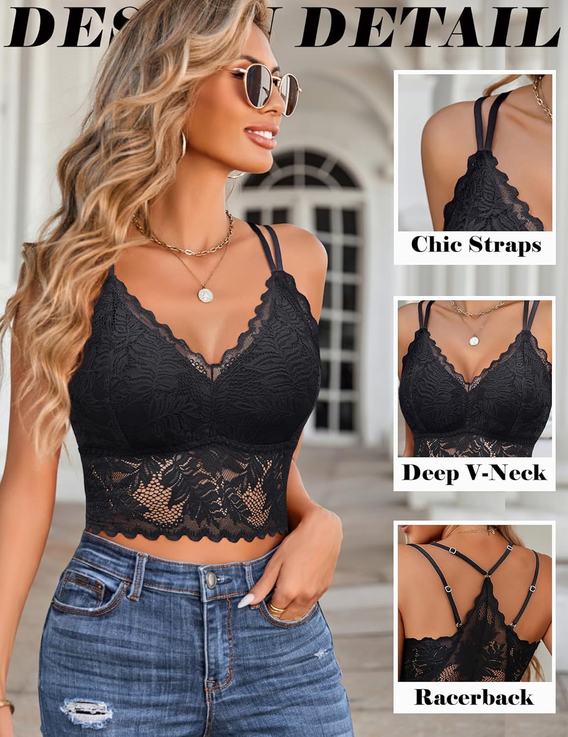 Avidlove Lace Bralette for Women V Neck Camisoles Racerback Adjustable Strap Sexy Crop Tops - Image 4