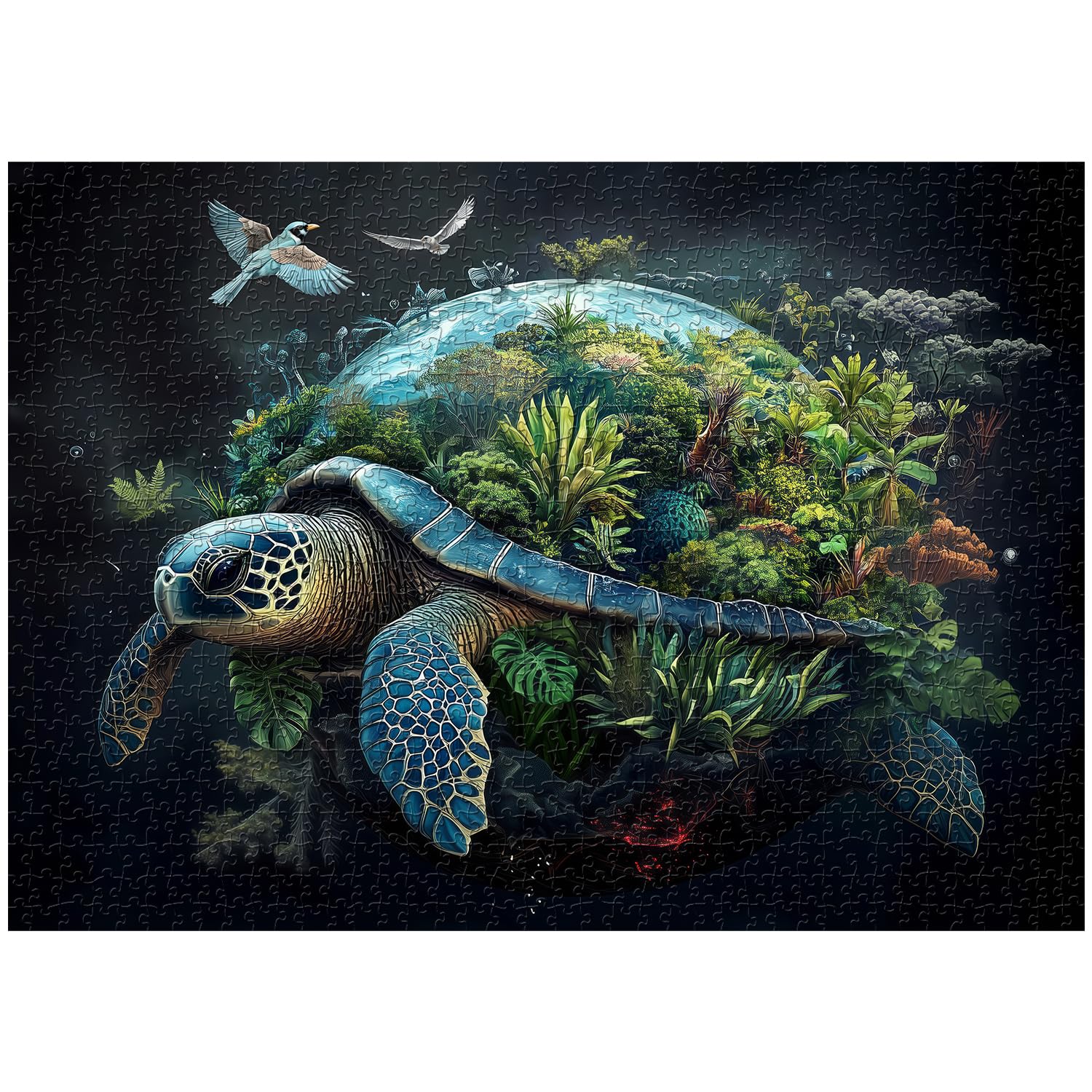 Sea Turtle Puzzles for Adults 1000 Pieces, Earth Turtles Forest Jigsaw Puzzles, Fantasy Nature Plant Animals Puzzle as Home Decor