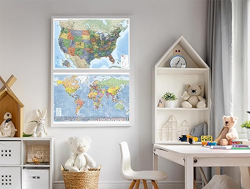 Miniatura 3 de Juego de dos mapas de pared de 27.5x39.3 World and USA (papel plegado), versión 2025