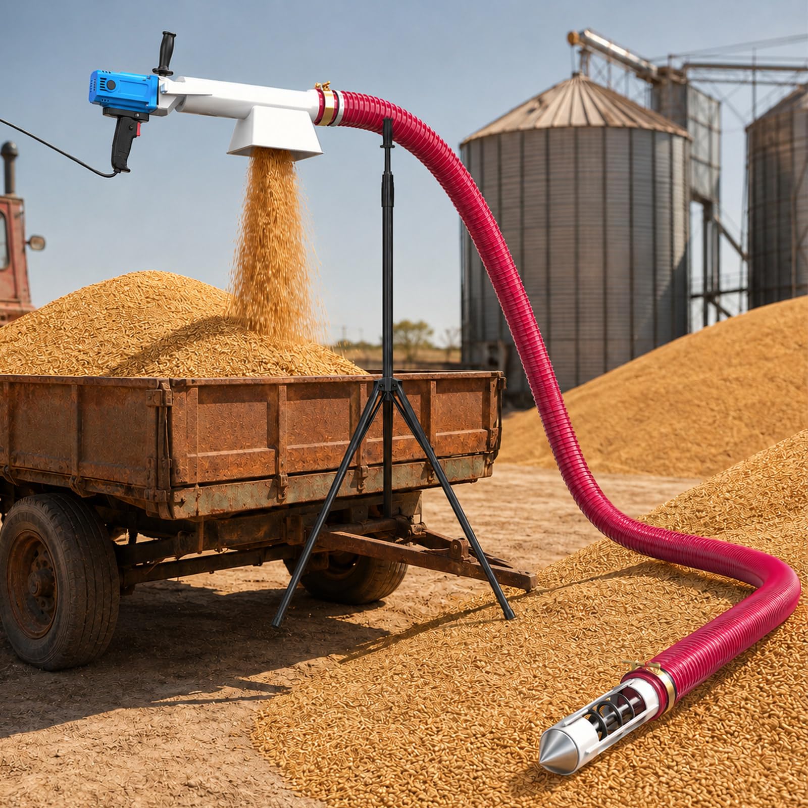 Trasportatore Cereali Portatile Per Aziende, Silos E Magazzini 2m | Coclea Flessibile Da Ca. 100–120 kg/Min Per Cereali, Mangimi, Pellet, Sabbia Asciutta E Polveri Compatibili