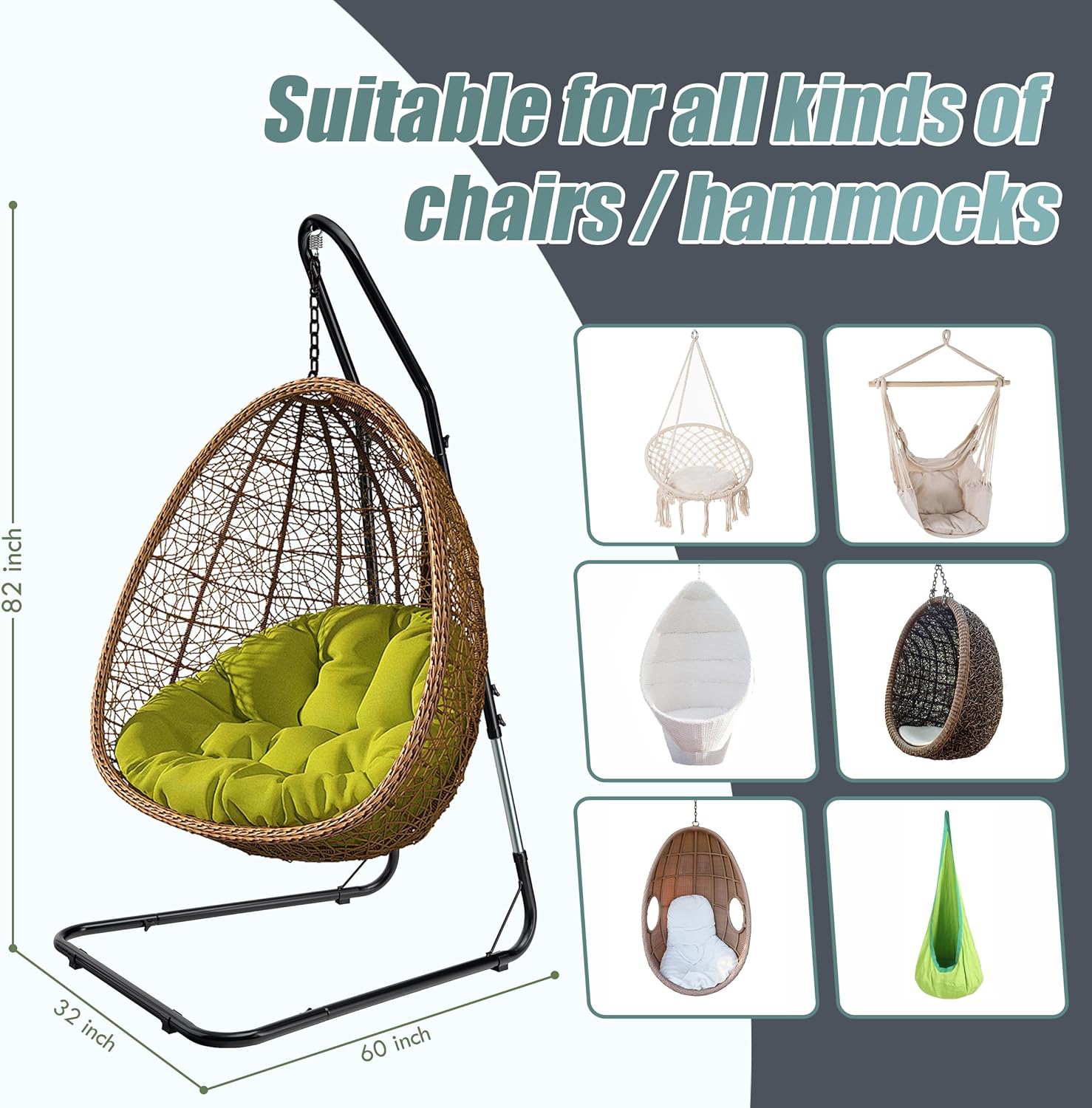 Sorbus Durable Hammock Chair Stand Hanging Chair Stand- Heavy Duty Steel Sensory Swing Stand- Weather & Rust Resistant- Adjustable Portable Stand 330lbs for Tree,Lounger,Air Porch,Indoor/Outdoor,Patio