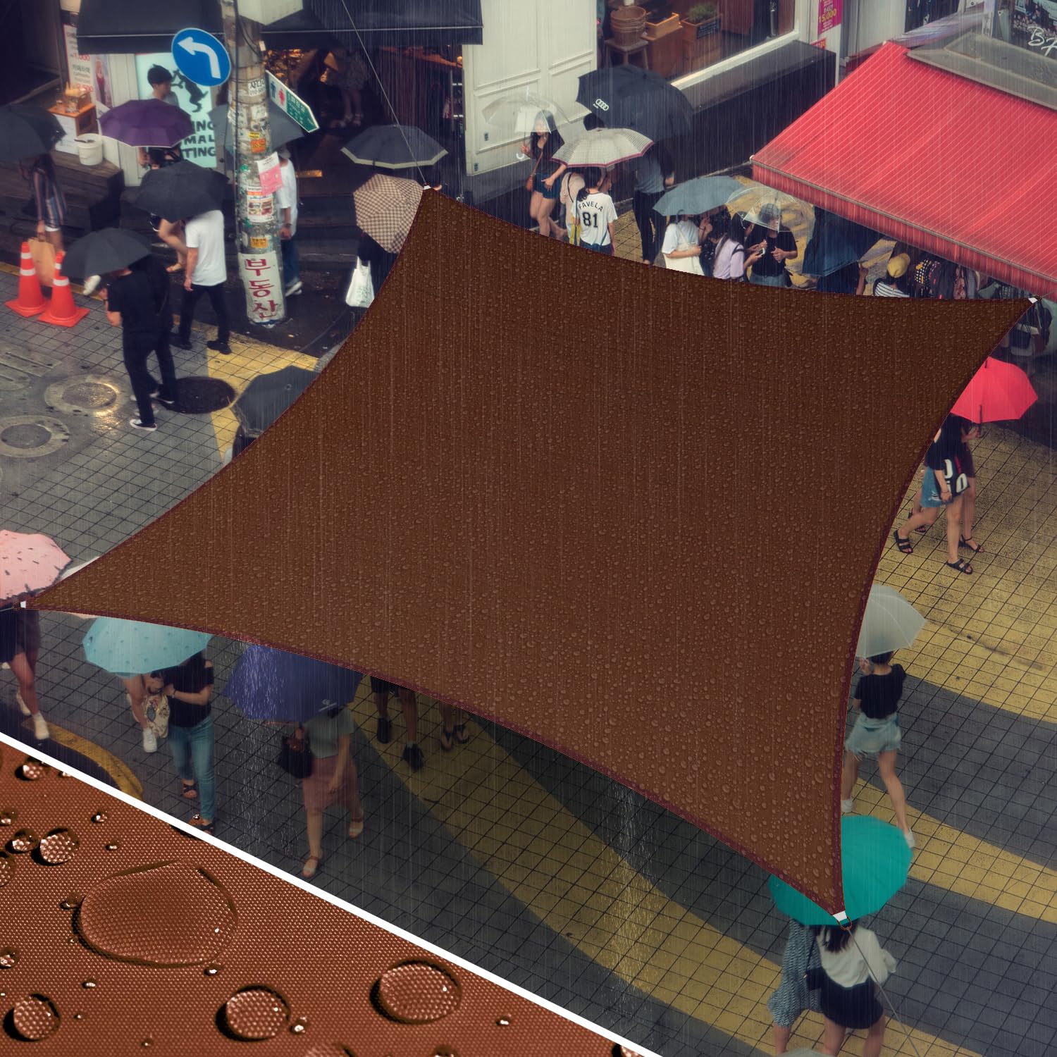 Amgo 14' x 14' Brown Square Waterproof Sun Shade Sail UPF50+ AMWTPS14 Canopy Awning Shelter, 98% UV Blockage Water Resistant, Outdoor Backyard Patio Garden Carport (We Make Custom Size)