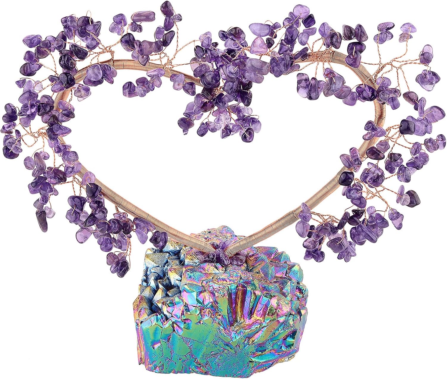 mookaitedecor Amethyst Crystal Tree of Life Love Heart Crystal Bonsai Tree with Rainbow Aura Quartz Base Purple Crystal Money Tree Healing Crystal Gifts