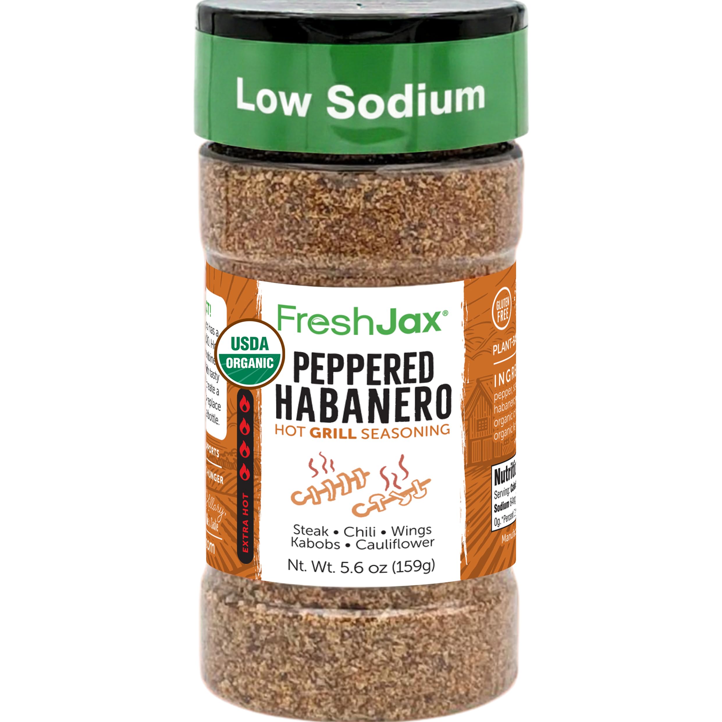 FreshJax Organic Peppered Habanero Hot Seasoning, 5.6 oz Spicy Habanero Blend for Grilling Chicken, Steak, Seafood, Tacos, Wings, Roasted Veggies, Chili, Stir-Fry, Eggs | Large Bottle – Made in USA