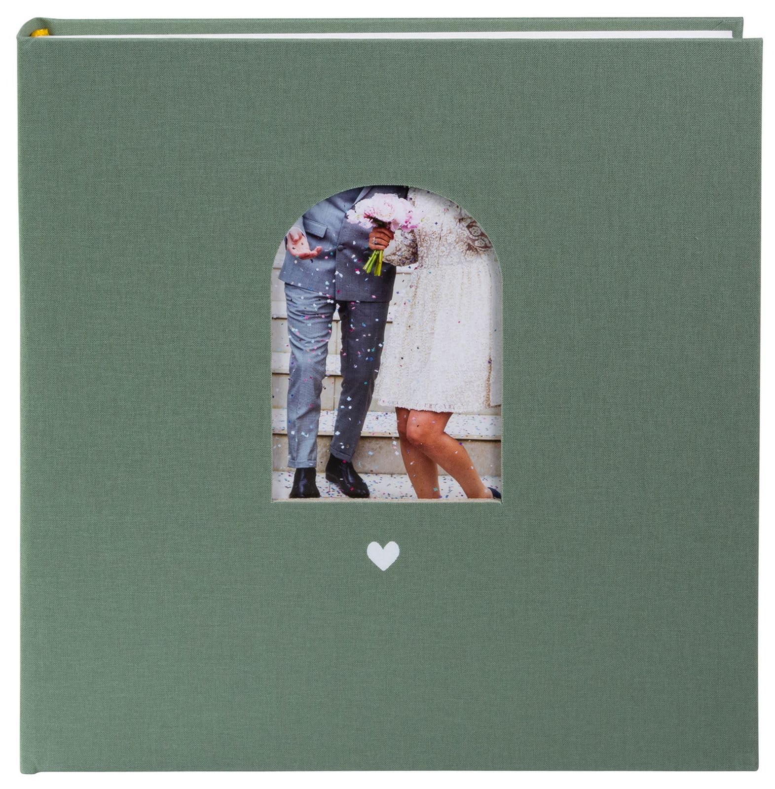 goldbuch 08 047 Hochzeitsalbum Herzensmoment Artischocke, Fotoalbum mit Fensterausschnitt, Erinnerungsalbum mit 60 weißen Seiten und Pergamin-Trennblättern, Einband aus Leinen, ca. 31 x 30 x 4 cm