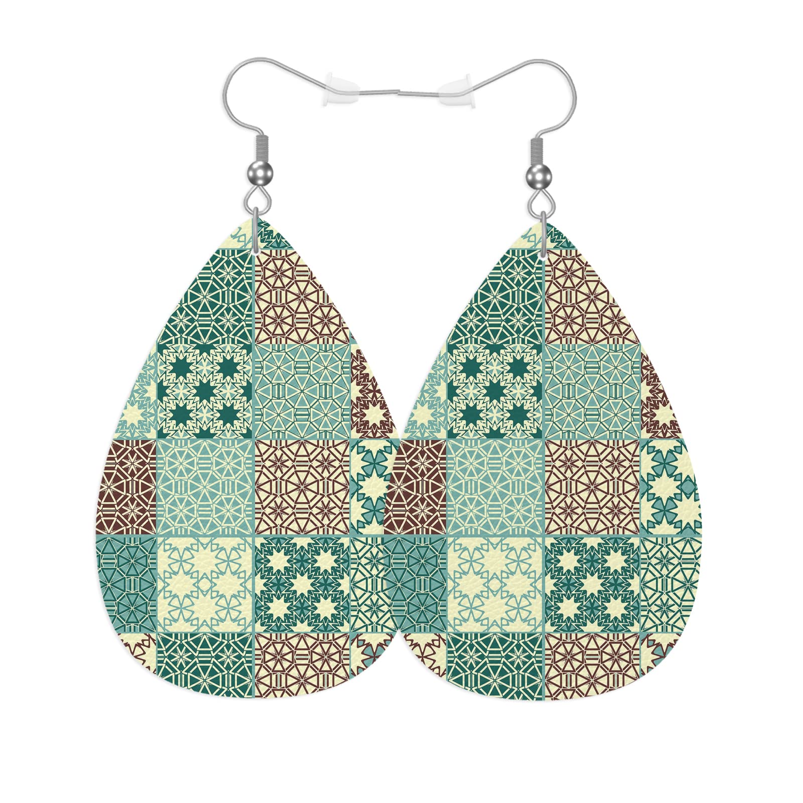 Vosach Exotic Flower Fashion Faux Leather Earrings Traditional Folk Ethnic Ornament Floral Wedding Teardrop Earrings Jewelry For Women Friends Bridal