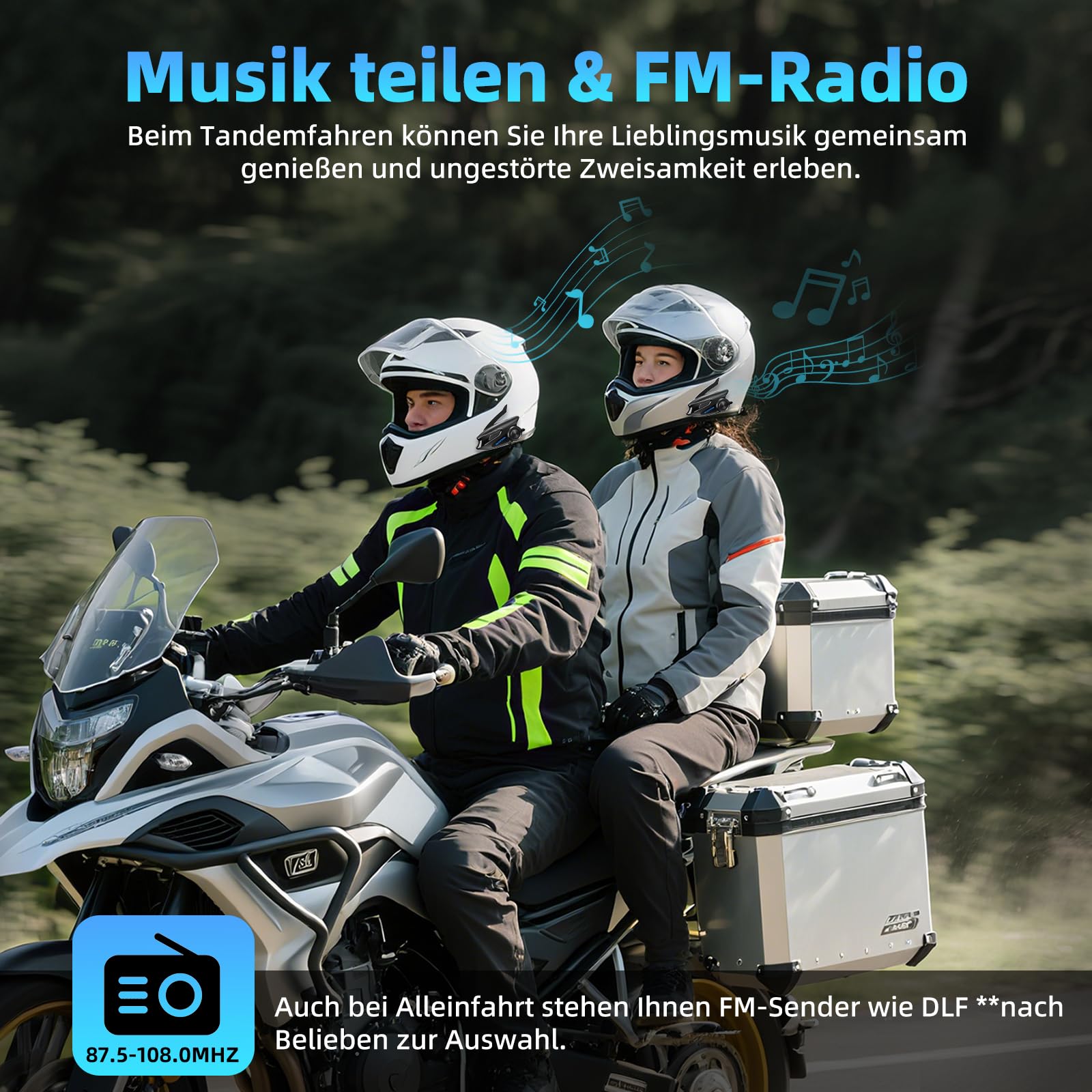 X6S Motorrad Intercom,integriertem Mesh Intercom System, Dual-Chip für Audio-Multitasking Kopfhörer,Helm Headset für bis zu 8 Motorräder,mit HiFi/Musik Teilen/FM/AI Sprache (Schwarz-2pcs)