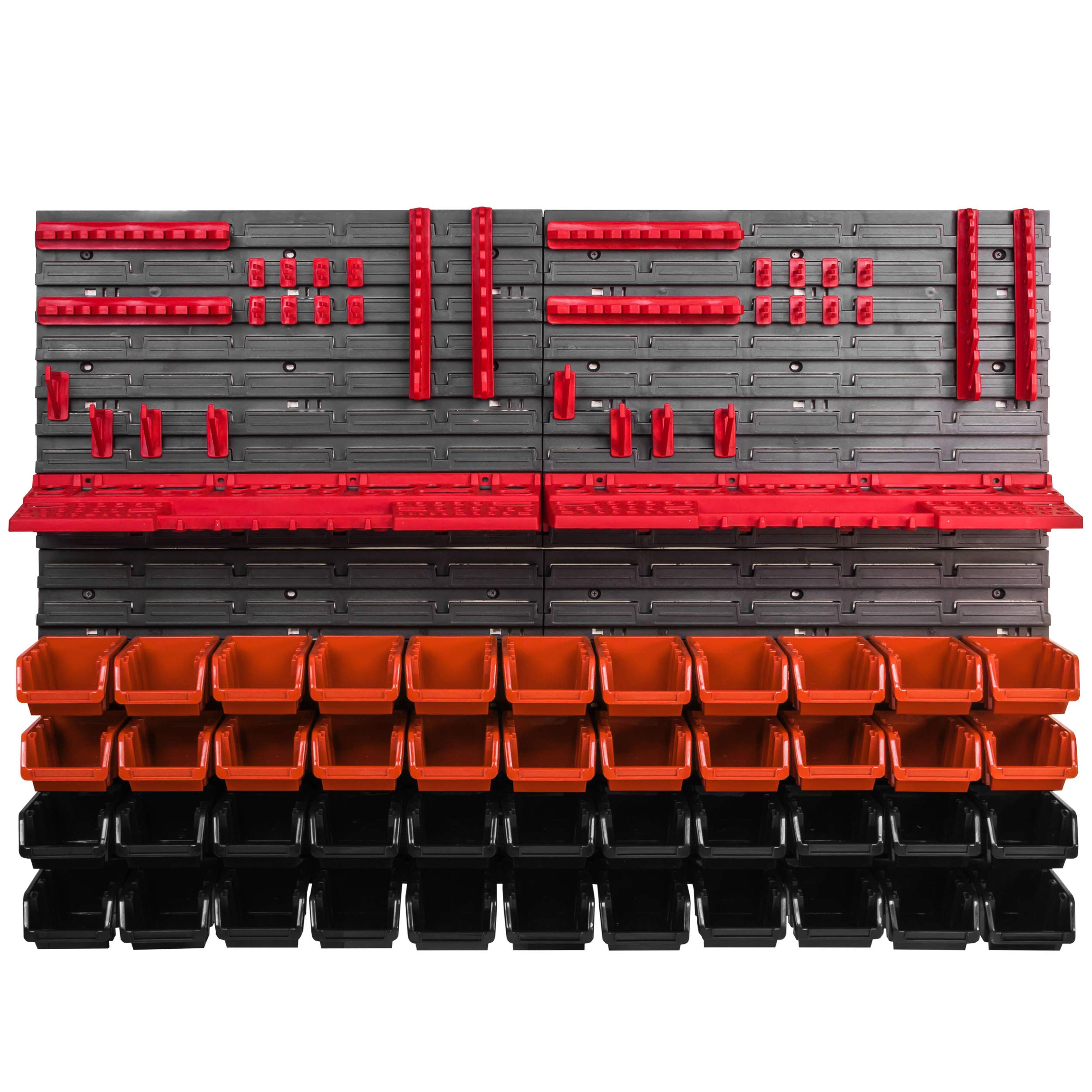 System magazynowy regał ścienny 1152 x 780 mm, uchwyty narzędziowe, 44 szt. pudełek do układania w stos pojemniki do przechowywania pojemników, bardzo mocne płyty ścienne, regał, możliwość rozbudowy, regał warsztatowy, magazyn, regał warsztatowy regał ści