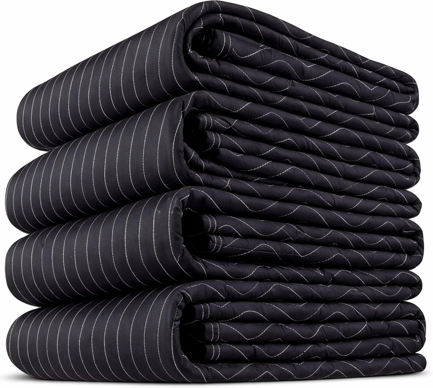 US Cargo Control Moving Blankets Heavy Duty 72"x80" 4-Pack (95 lbs/doz), Padded Furniture Blankets for Moving, Shipping, and Storage, Professional Quilted Furniture Pads, Tough Black Polyester