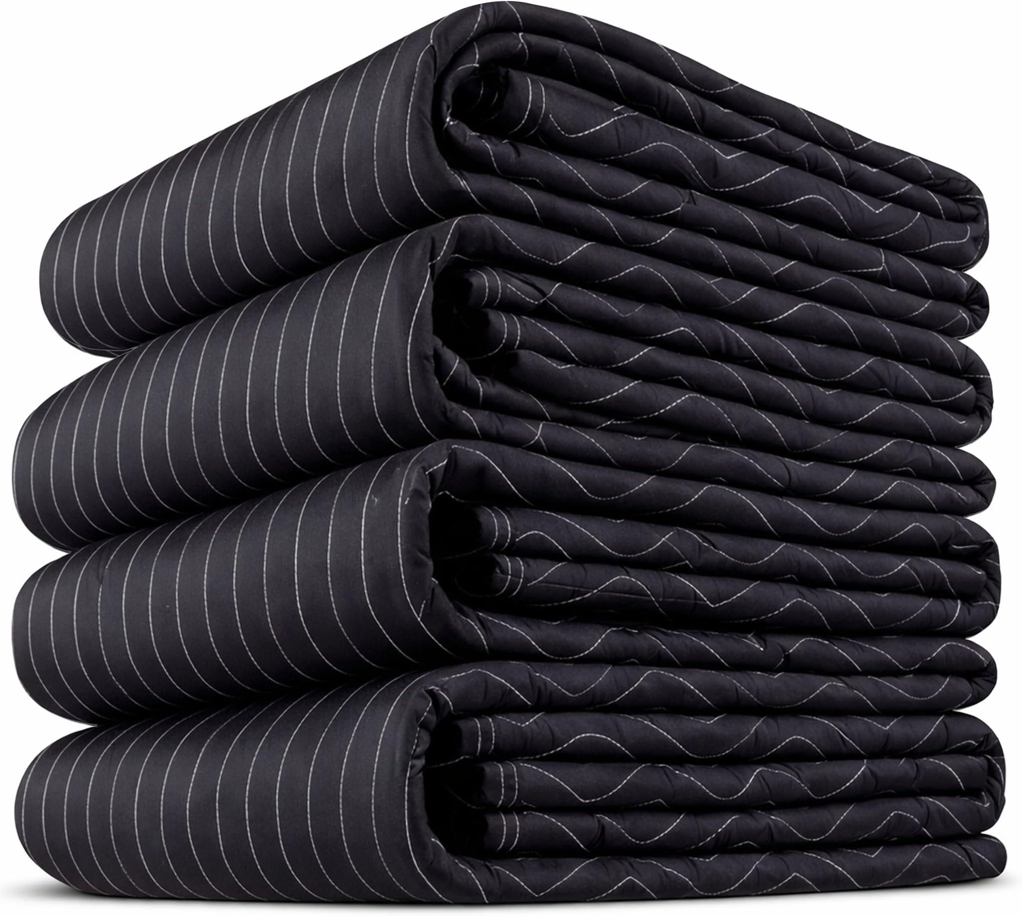 US Cargo Control Moving Blankets Heavy Duty 72"x80" 4-Pack (95 lbs/doz), Padded Furniture Blankets for Moving, Shipping, and Storage, Professional Quilted Furniture Pads, Tough Black Polyester