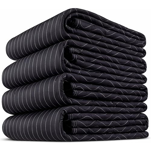 US Cargo Control Moving Blankets Heavy Duty 72"x80" 4-Pack (95 lbs/doz), Padded Furniture Blankets for Moving, Shipping, and Storage, Professional Quilted Furniture Pads, Tough Black Polyester