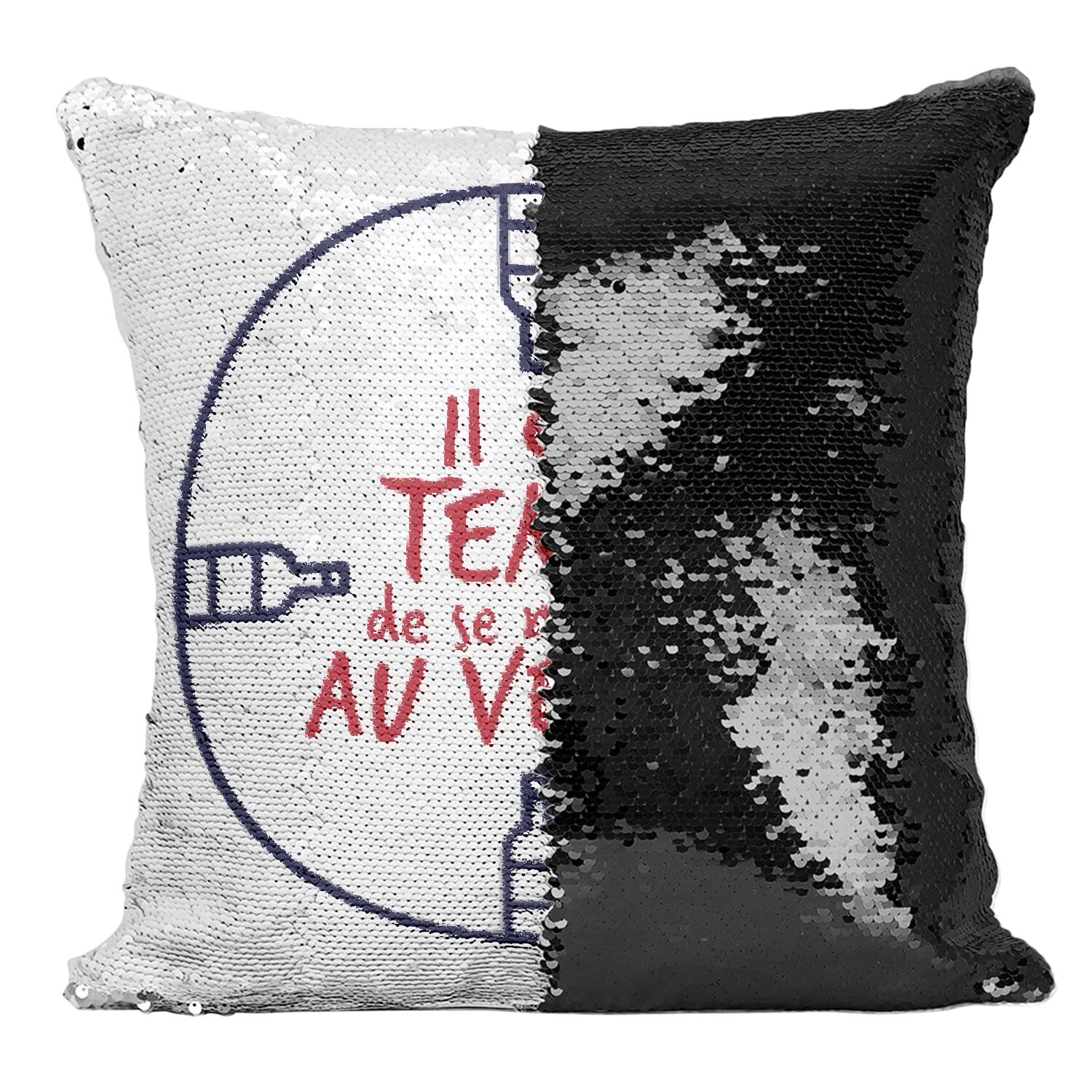 Coussin Humour Se Mettre au Verre, le Cadeau Idéal en Sequins Noirs