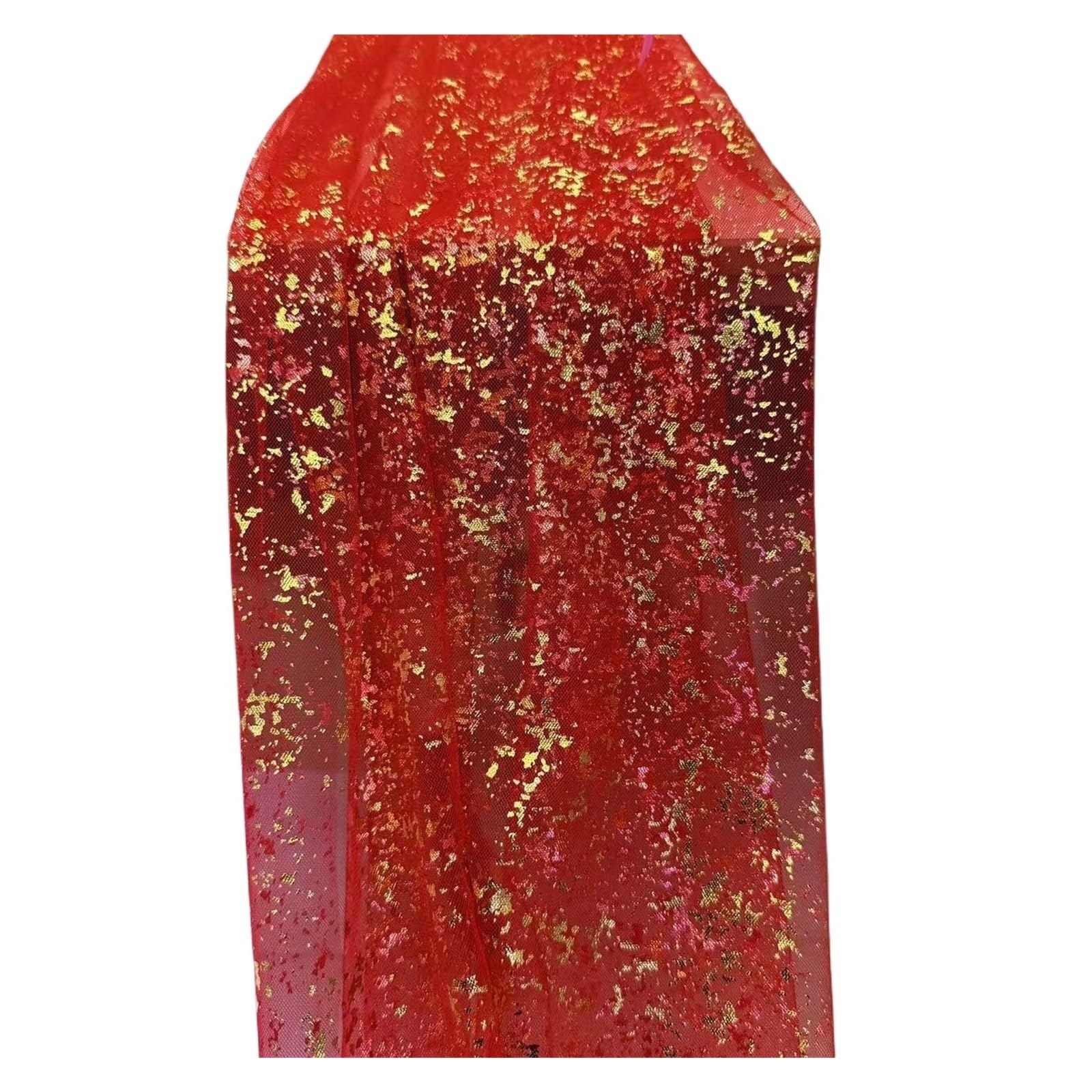 Chiffon Table Runner 10/13FT Table Runner Sheer Chiffon Tulle Cheesecloth Glitter Metallic Foil Gold Party Decor Centerpiece(Red Gold,70x300cm)