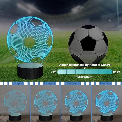 Miniatura 3 de Lampeez Luces nocturnas de fútbol para niños, luces de fútbol con ilusión 3D, 16 LED, control remoto, cambio de color, lámparas de escritorio,