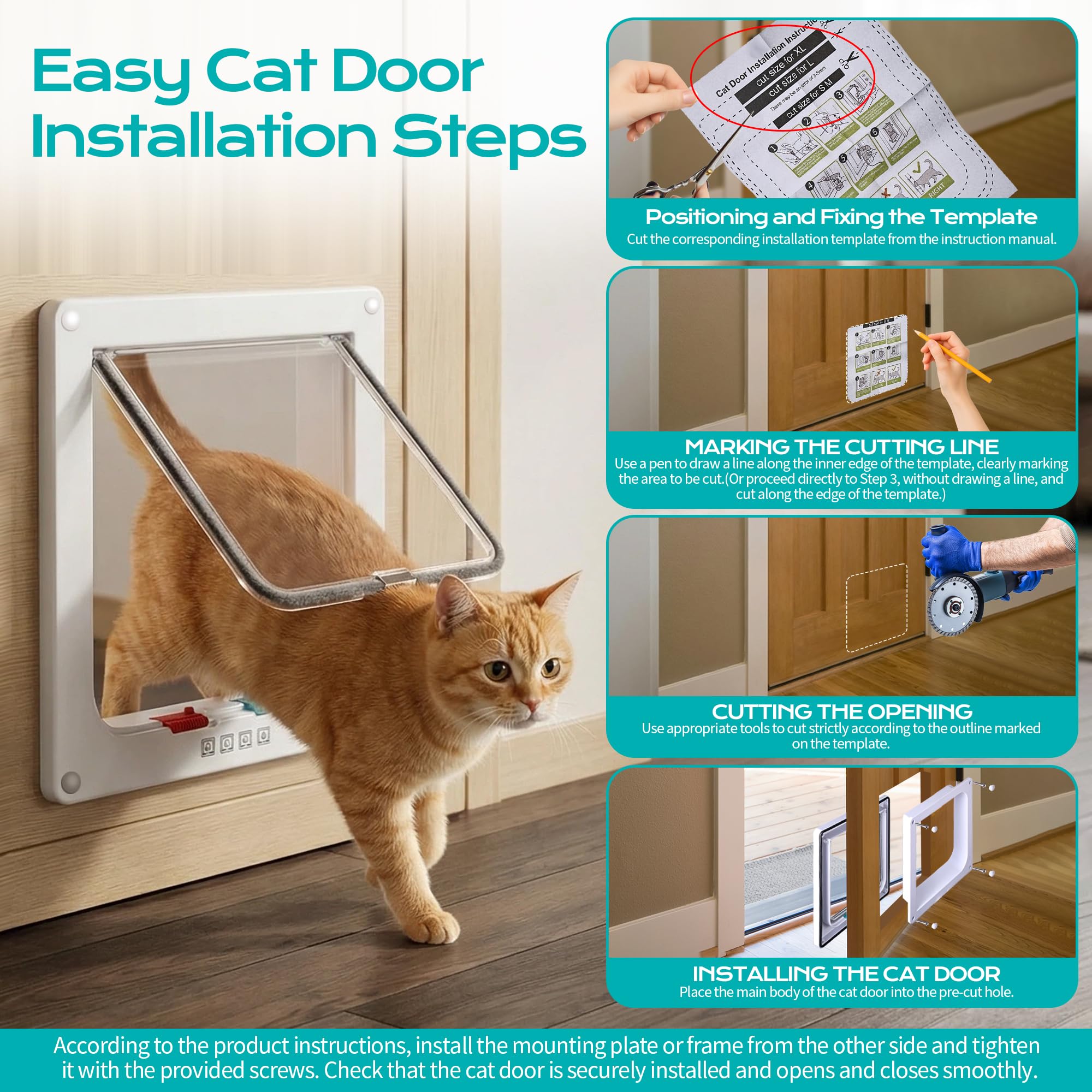 Chatiere pour Chat, Verrouillage à 4 Voies Chatière 25cm x 23.5cm, Chatiere pour Chat Isolante,Facile à Installer et à Utiliser, Porte pour Animaux de Compagnie pour Chats et Petits Chiens