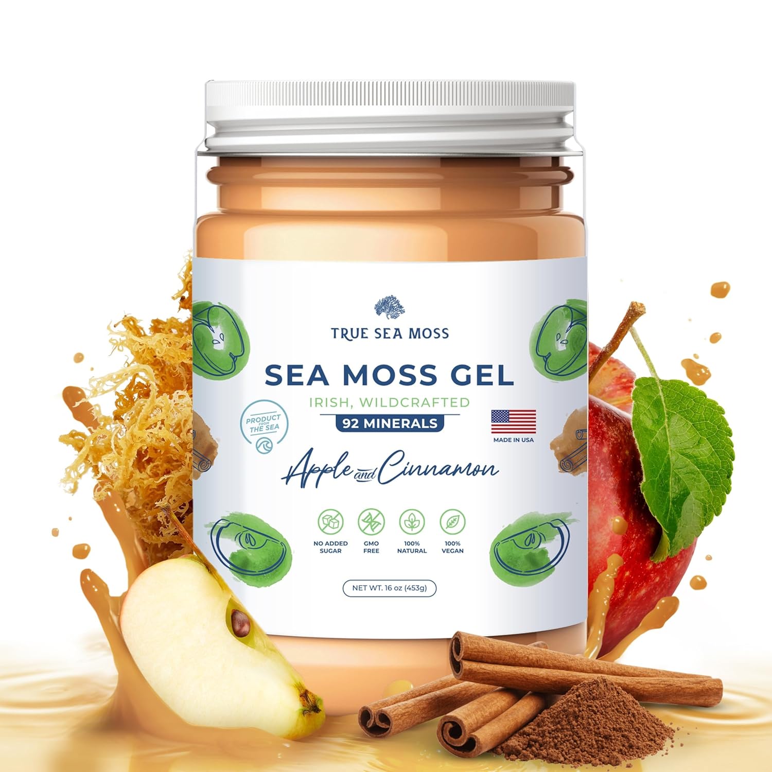TrueSeaMoss Wildcrafted Irish Sea Moss Gel - Made with Dried Seaweed & Fresh Sea Vegetables, Seamoss, Antioxidant Supports Digestion - Made in USA (Apple/Cinnamon, Pack of 1) Thumbnail