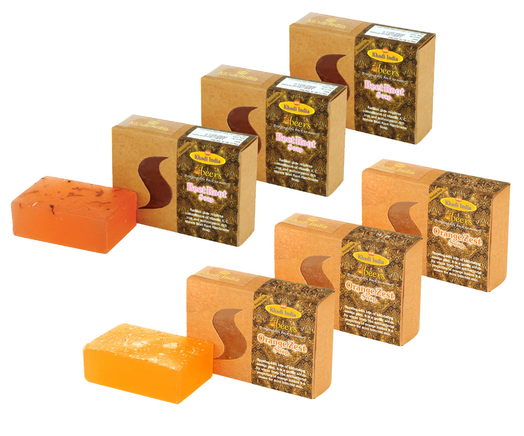 Khadi AbeersBeet Root & Orange Zest Premium Soap, 125 G (Pack Of 6), 125 g (Pack of 6)