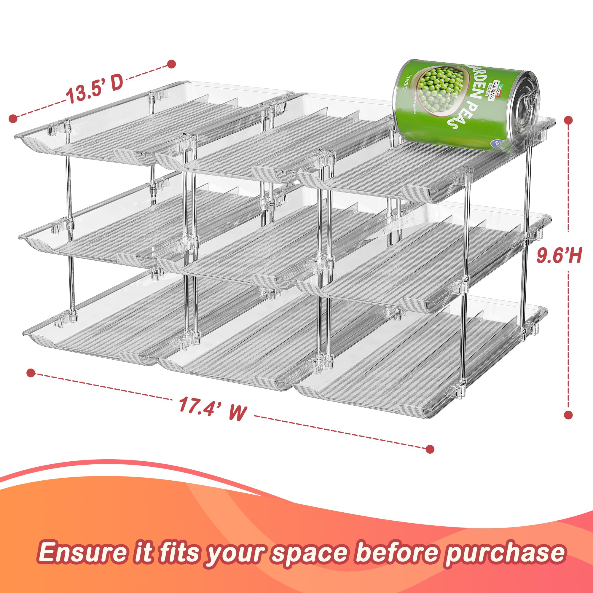 Ynelyase Can Storage Organizer Pantry and Canned Food Holders for Soup Can Goods Dispenser with Rack Clear 9-Pack