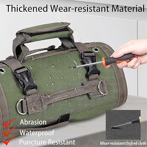 Miniatura 3 de Bolsa de herramientas enrollable, organizador de bolsa de herramientas con 2 pequeñas bolsas desmontables con cremallera. El rollo de herramientas