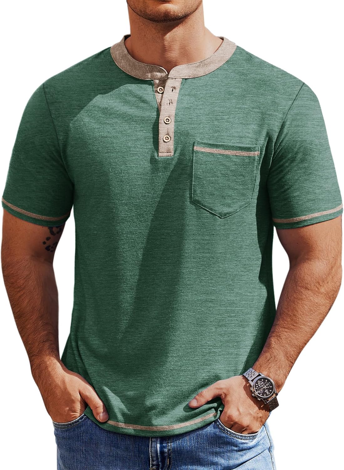 COOFANDY Mens Henley Shirts Short Sleeve Casual Button T-Shirts Basic Tee Shirts Summer Vintage T Shirts with Pocket
