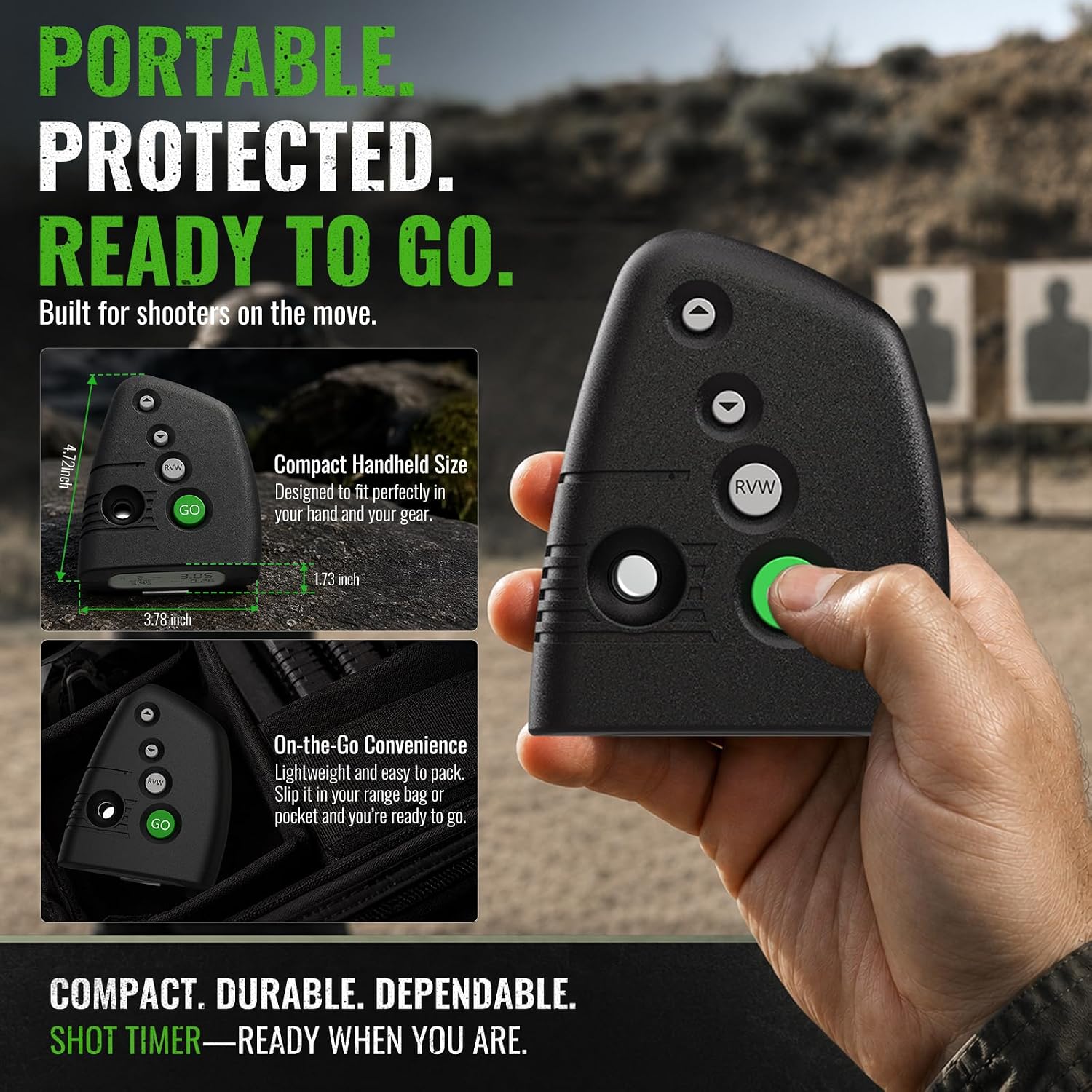 Shot Timer for Shooting Competition– Loud 110dB Buzzer, Par & Split Times, Belt Clip, Ergonomic Design Helps Improve Your Training (Green)