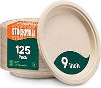 Vista 9 de Platos de papel desechables 100% compostables, 3 compartimentos, [125 unidades] - {Sin PFAS} - {Certificado BPA} - [9 pulgadas] Bandejas seccionales