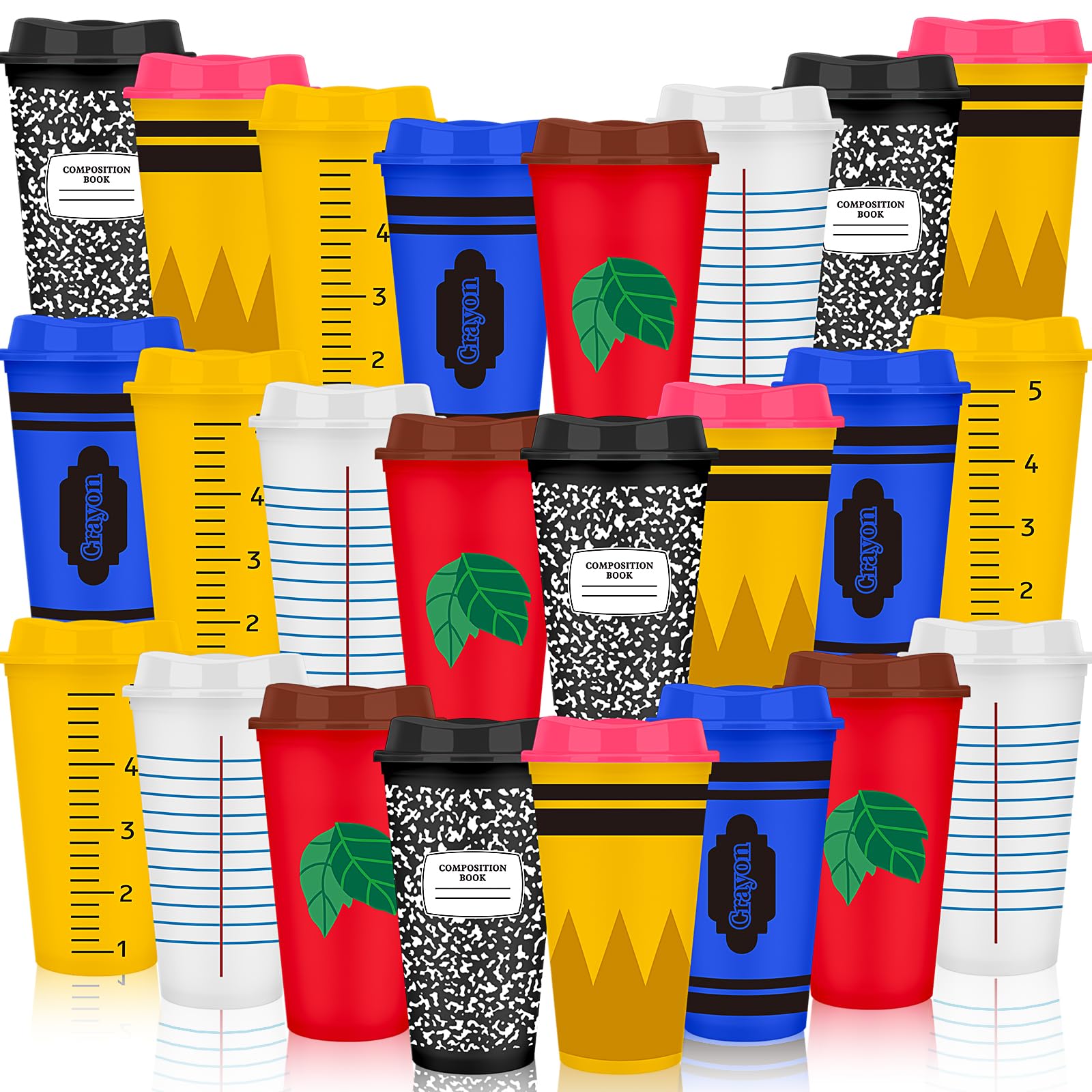24 Pack Reusable Plastic Cups with Lids, 450ml, Teacher Appreciation Gifts