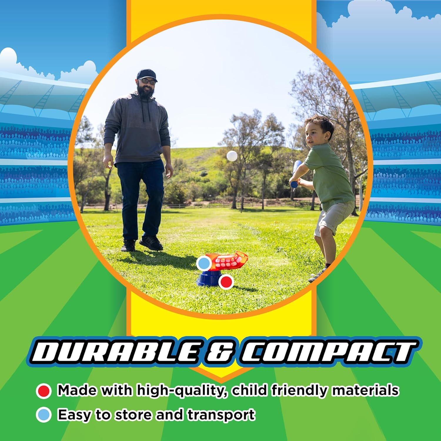 Stomp Rocket Stomp N Pitch Baseball Pitching Machine for Kids - Baseball Training Machines for Boys & Girls with Collapsible Bat, Launcher & 5 Balls - Outdoor Sports Gear & Toys - 6+ Year Olds