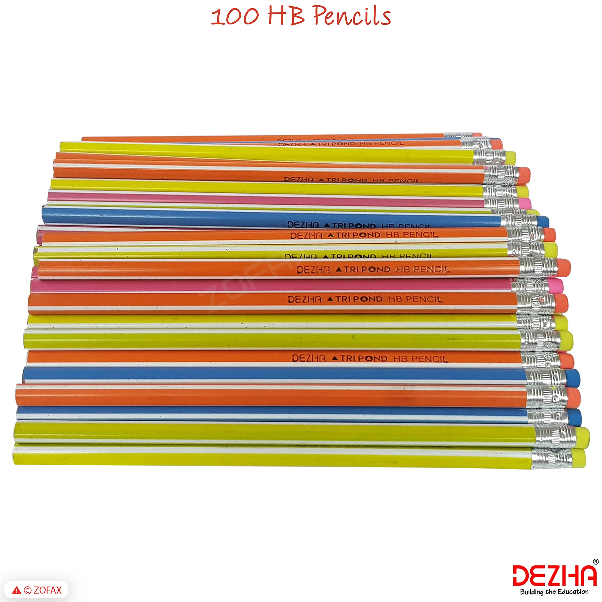 ZOFAX Tri-Pond HB Pencils With Eraser Tipped + Sharpeners, 100 Wooden Lead Pencils + 5 Sharpeners, Write Draw Sketch Pencil - Image 4