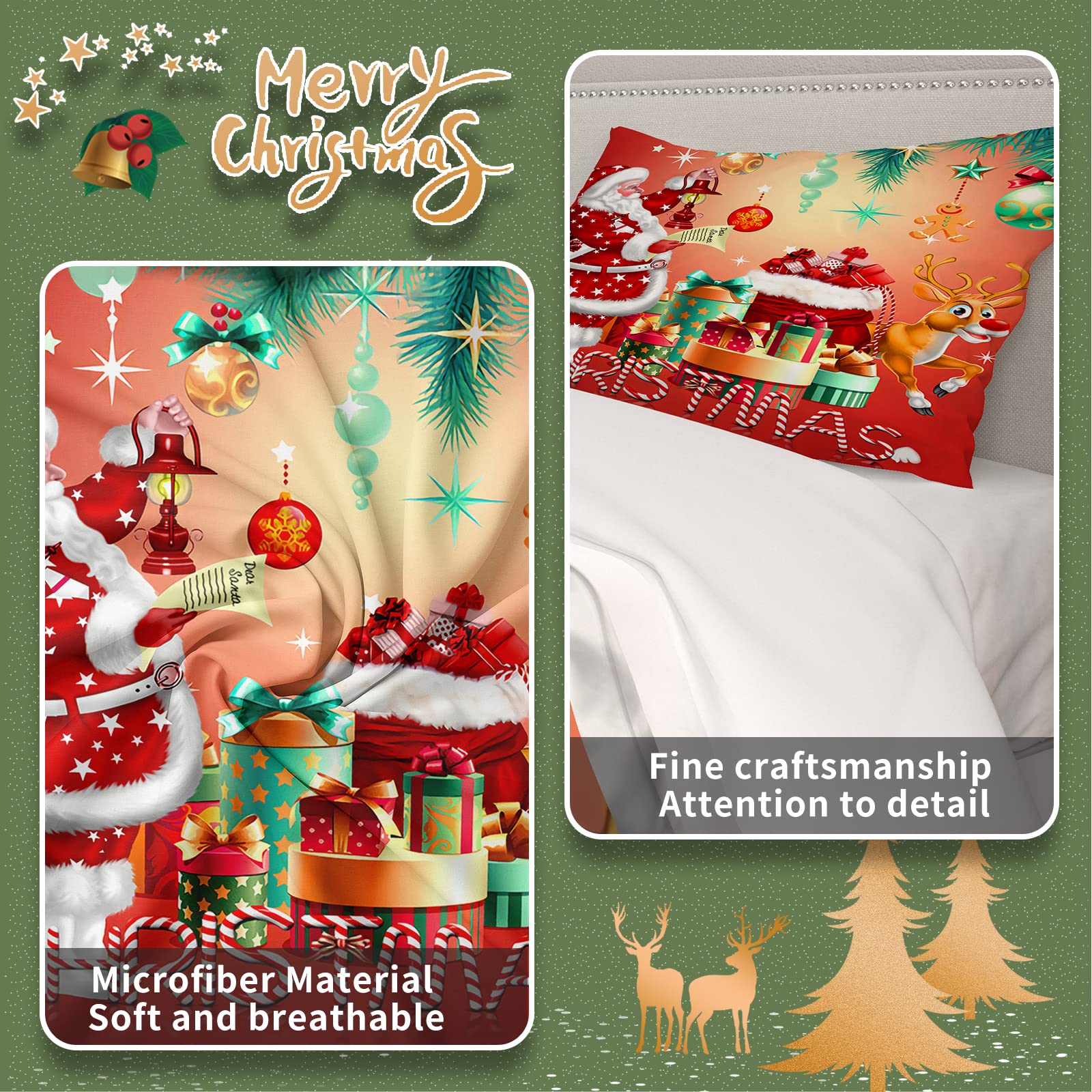 AVJWWD Set di biancheria da letto natalizia,Microfibra Copripiumino con Babbo Natale e alce motivo,decorazione natalizia, set regalo per ragazzi e ragazze (Regalo di Natale, 220 x 240 cm)