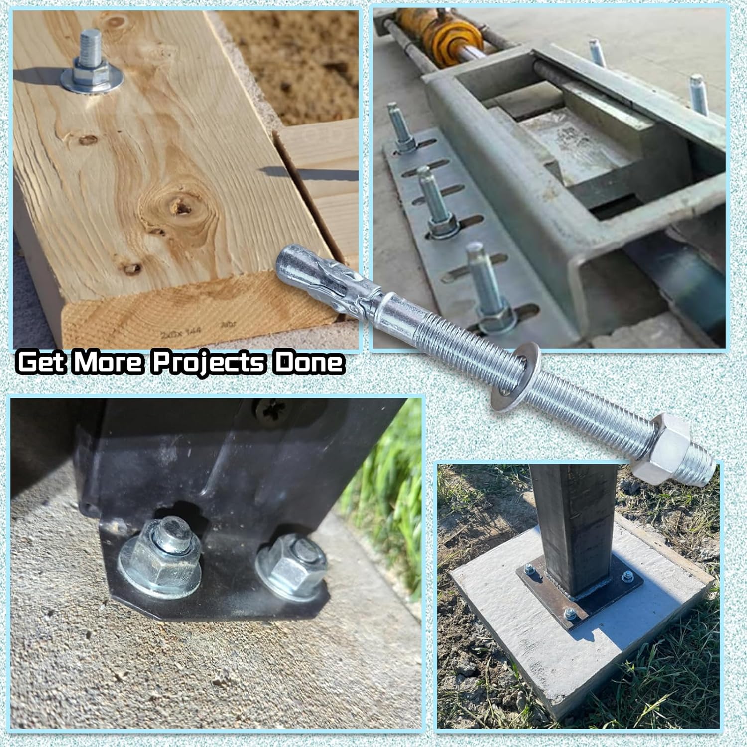 10 Pack 3/4'' x 7'' Wedge Anchors Zinc Plated Concrete Anchors for Heavy-Duty Zinc Wedge Anchors for Cement and Concrete with Nuts and Washers.