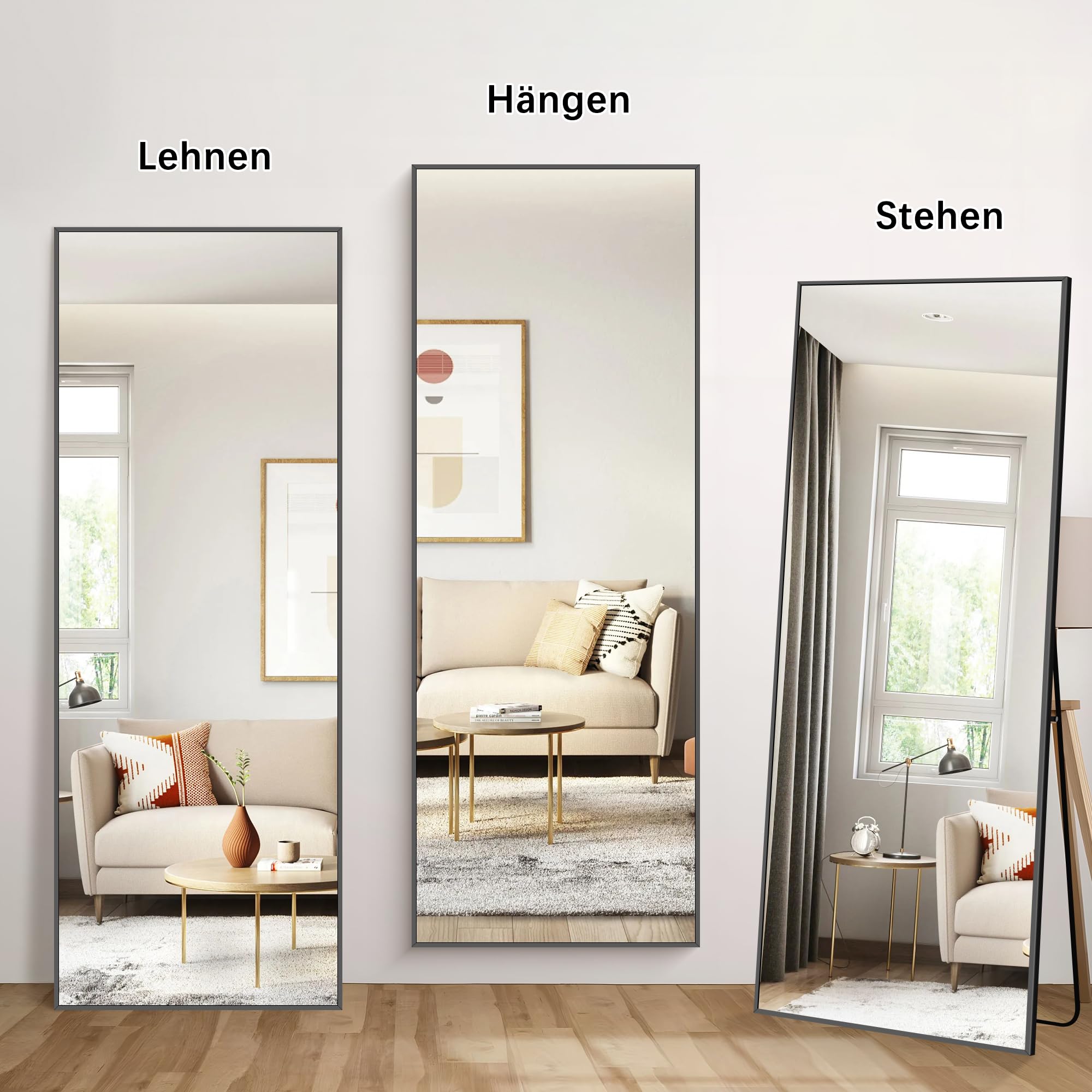 Weare Home Miroir Pleine Longueur Rectangulaire 165 x 60 cm Cadre en Métal Noir