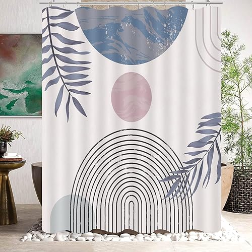 Miniatura 7 de ZYLLGLOW Cortina de ducha bohemia azul para baño, juego de cortina de ducha moderna de mediados de siglo, decoración de baño, accesorio de baño