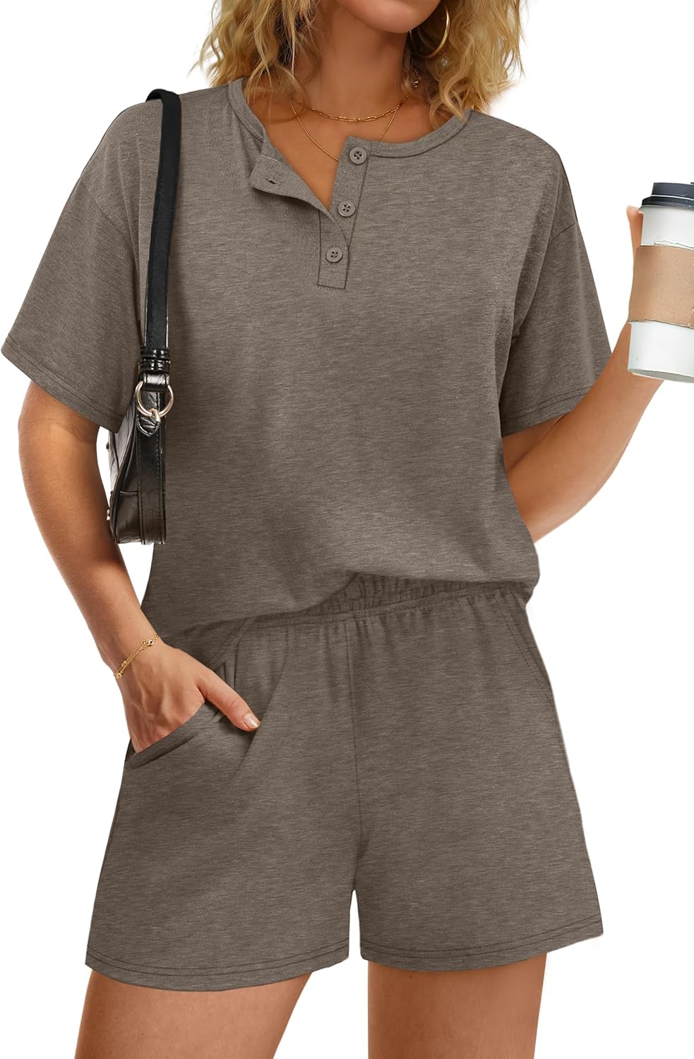 WIHOLL 2 Piece Sets for Women Lounge Sets Summer Outfits 2026 Button Down Short Sleeve Tops and Shorts Set with Pockets - Image 2