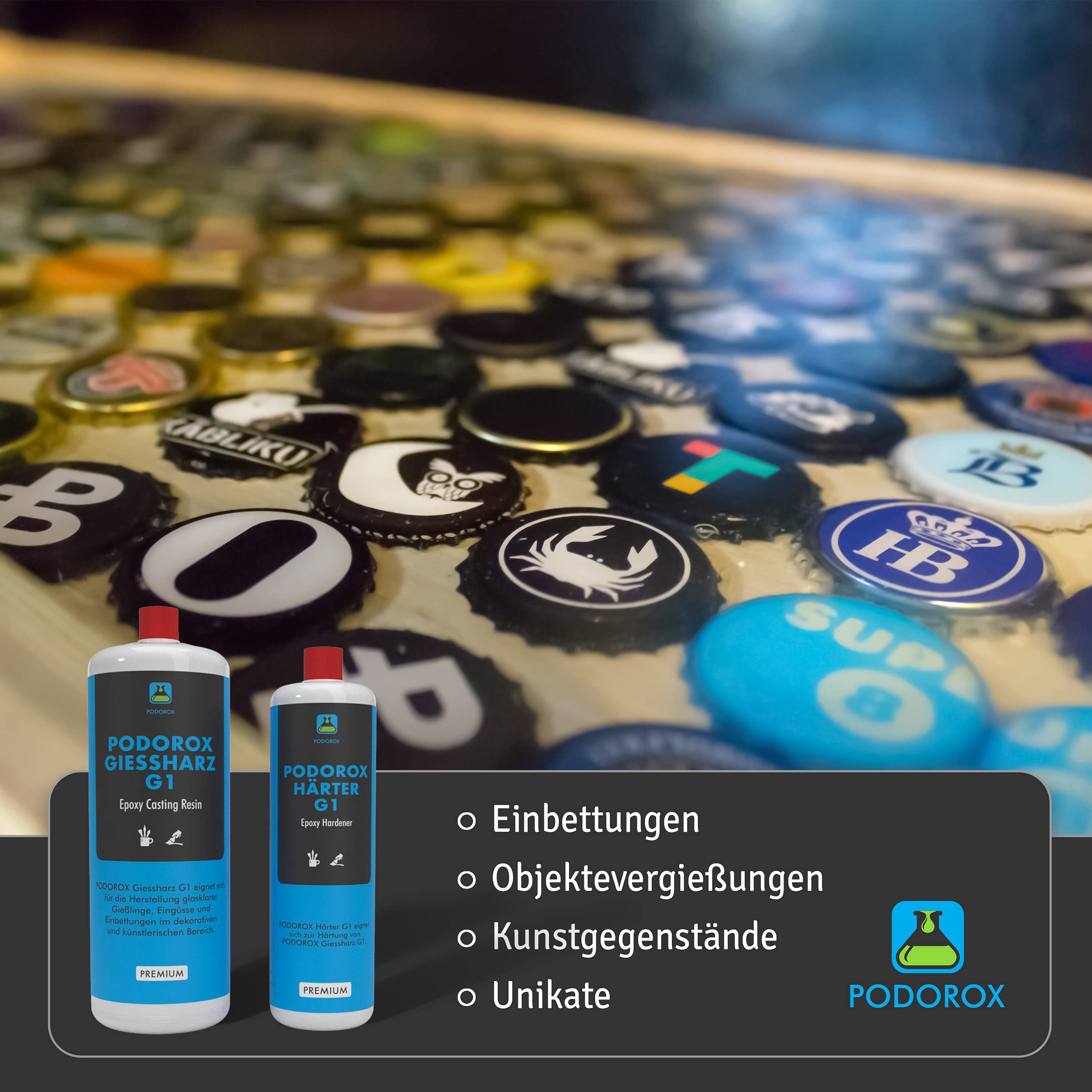 Epoxidharz Gießharz mit Härter | 4,5 kg PODOROX G1 | glasklar und geruchsarm | Zum Gießen | glasklar und transparent | Komplett für Anfänger und Profis | Epoxidharz Resin Set | Epoxyharz| Resin Set
