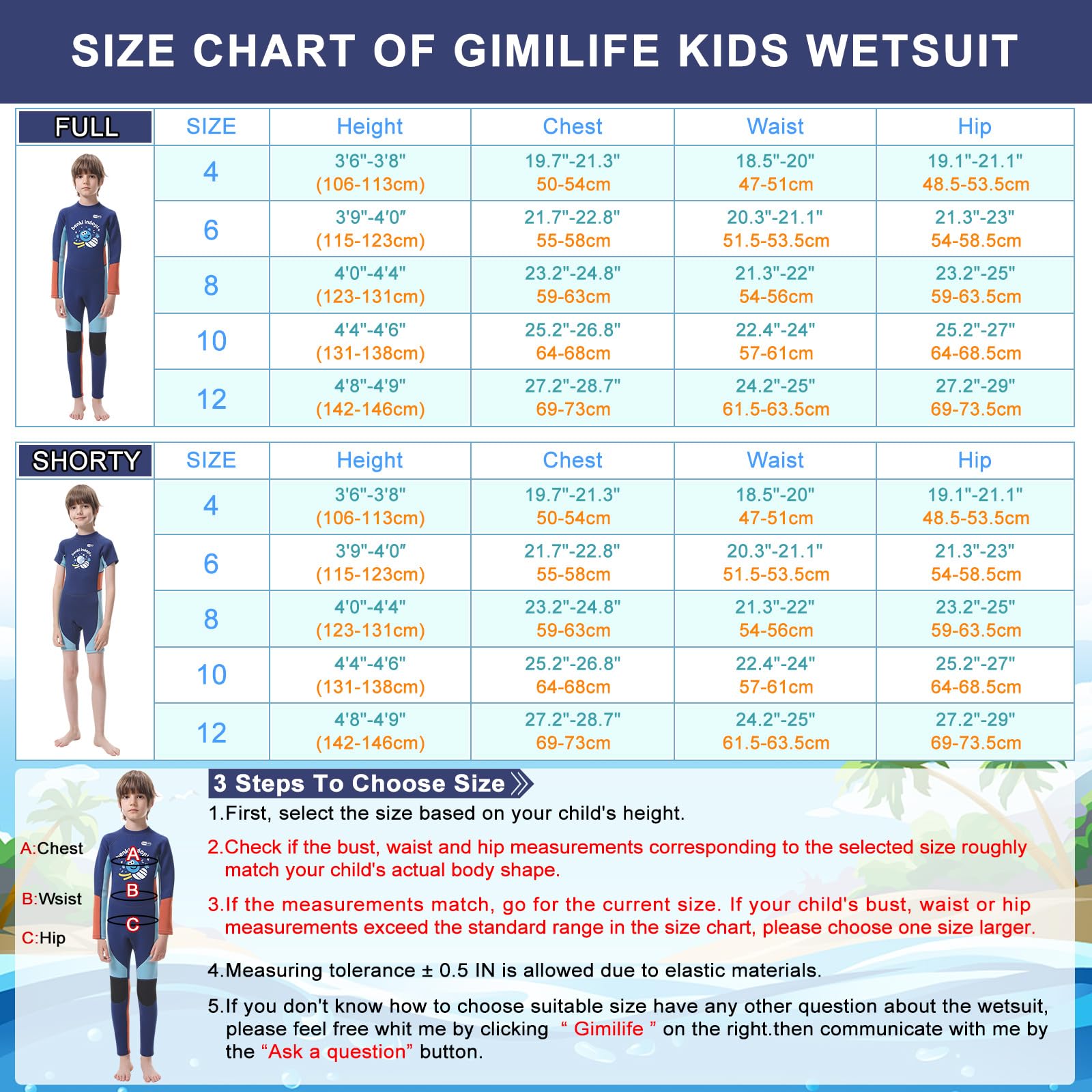Gimilife Combinaison Néoprène Enfant - Combinaison Plongée Enfant pour Mer, Surf et Natation | Combinaison Isotherme 2mm Garçon Fille, Modèle Intégrale ou Court pour Leçons de Plongée et Surf