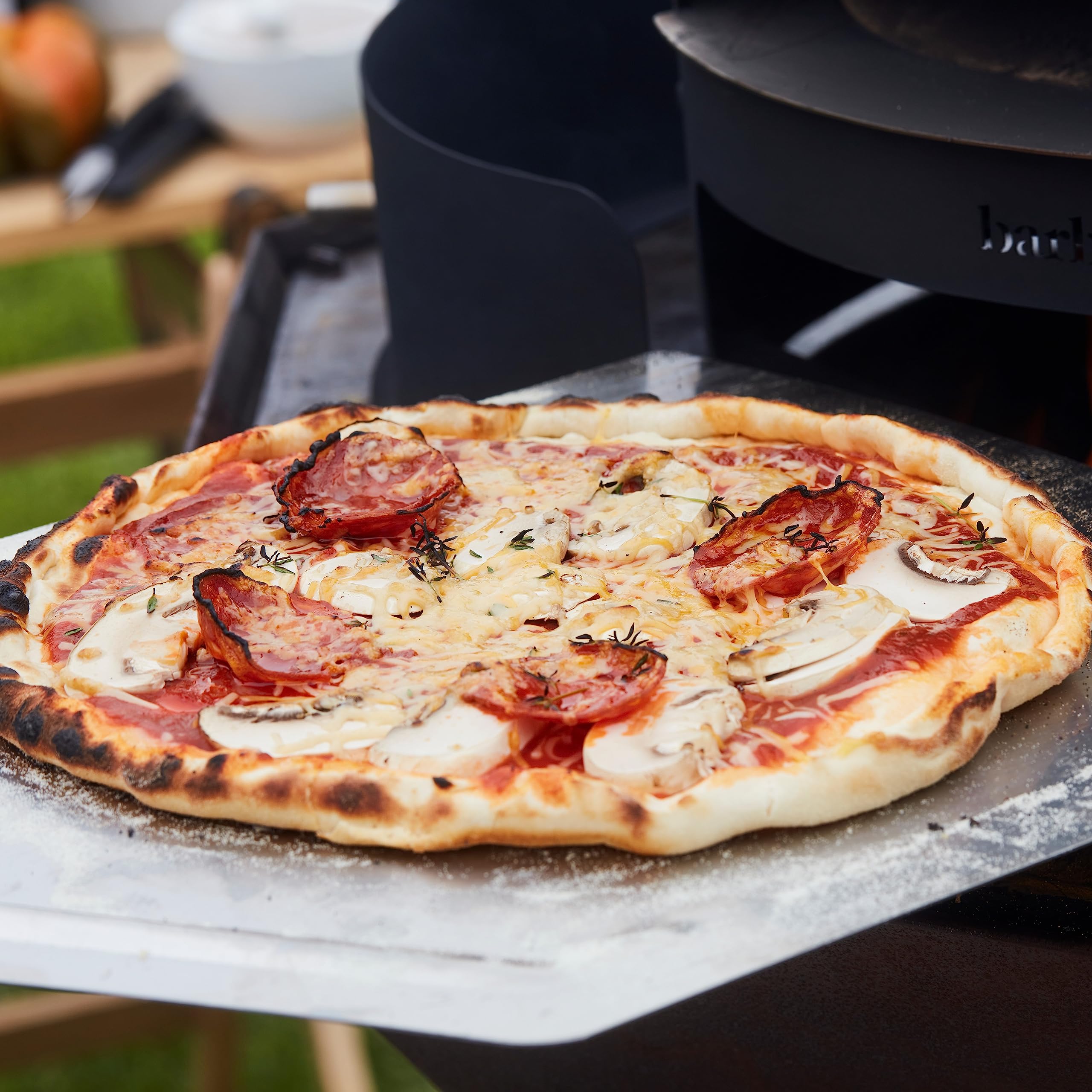 Barbecook Pelle à Pizza carrée pour Four et BBQ avec poignée en Bois et Crochet de Suspension en Acier Inoxydable, 32cm de Largeur