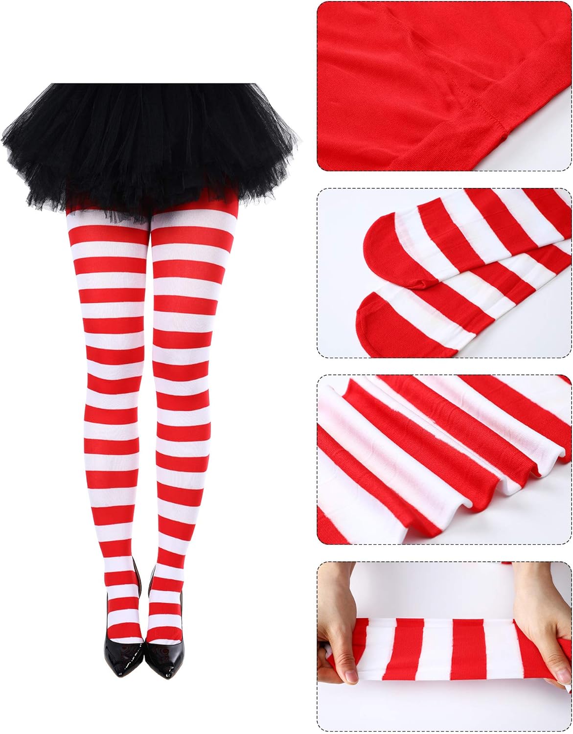Blulu Christmas Women Striped Tights Socks over Knee High Socks Xmas Long Stripe Stocking for Christmas Adult Costume(Color Set 2) - Image 2