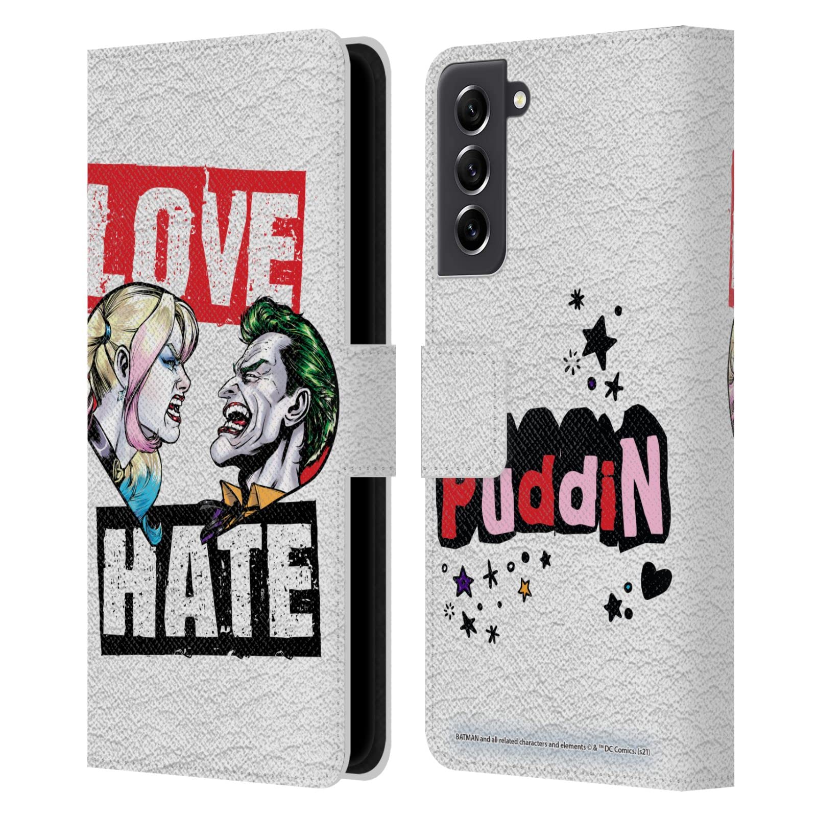 Head Case Designs Officially Licensed Batman DC Comics Love Hate Joker Harley Quinn Graphics Leather Book Wallet Case Cover Compatible with Samsung Galaxy S21 FE 5G