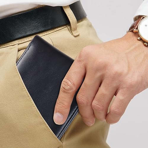 Miniatura 4 de VISOUL Cartera de cuero para hombre con bloqueo RFID y 2 ventanas de identificación, cartera de cuero para hombres (piel, negro)