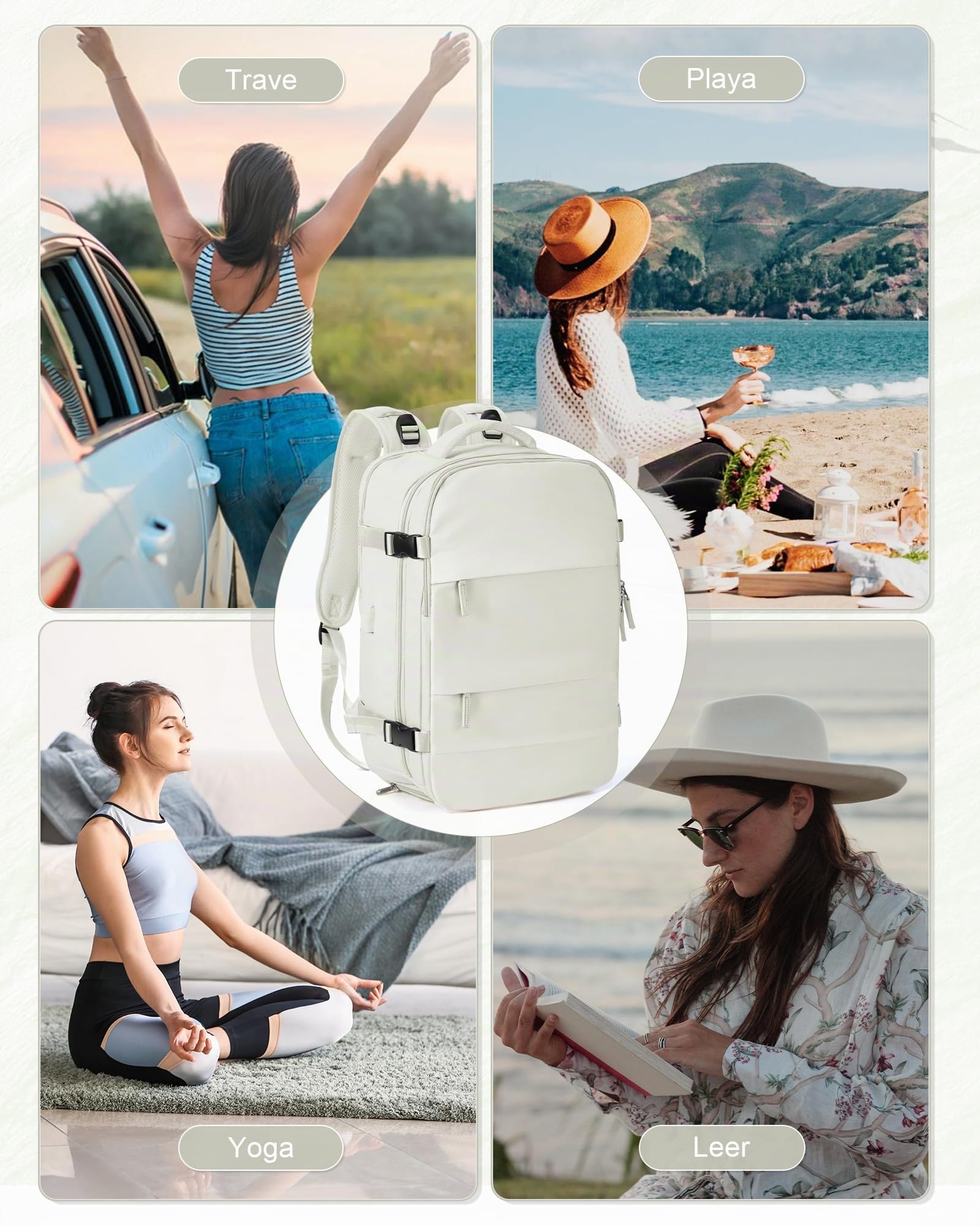 Mochila de Viaje al Vacío con Bomba, Impermeable Mochila de Compresión al vacío, Mochila Viaje Cabina 40x30x20 Ryanair con Sistema de Compresión Hombre y Mujer Beis