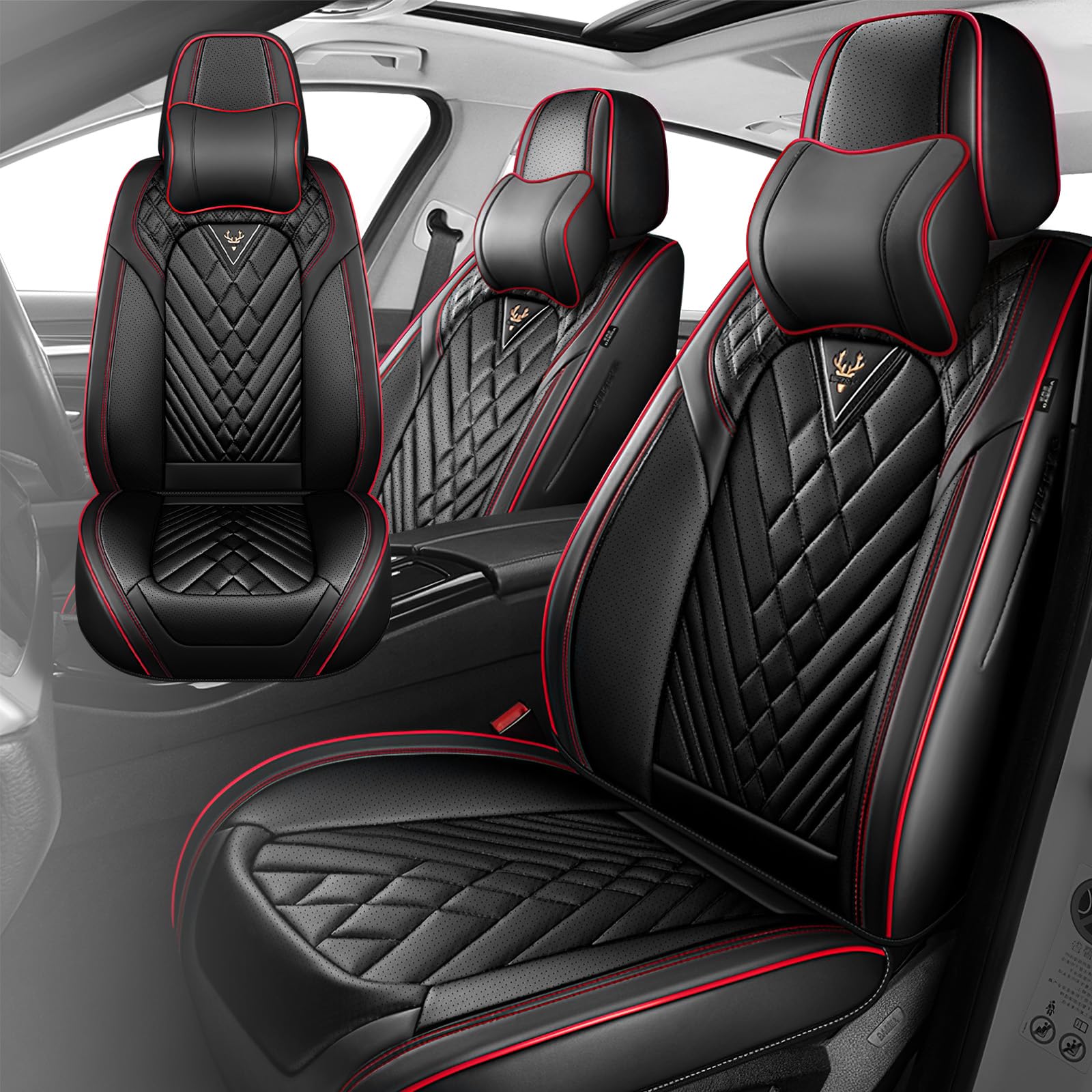 Fit for 97% of Lexus Seat Covers, Fashion Sport Seat Cover with Waterproof Leather, Airbag Safe Design Seat Protector (5 Full Seat Luxury, Black Red)