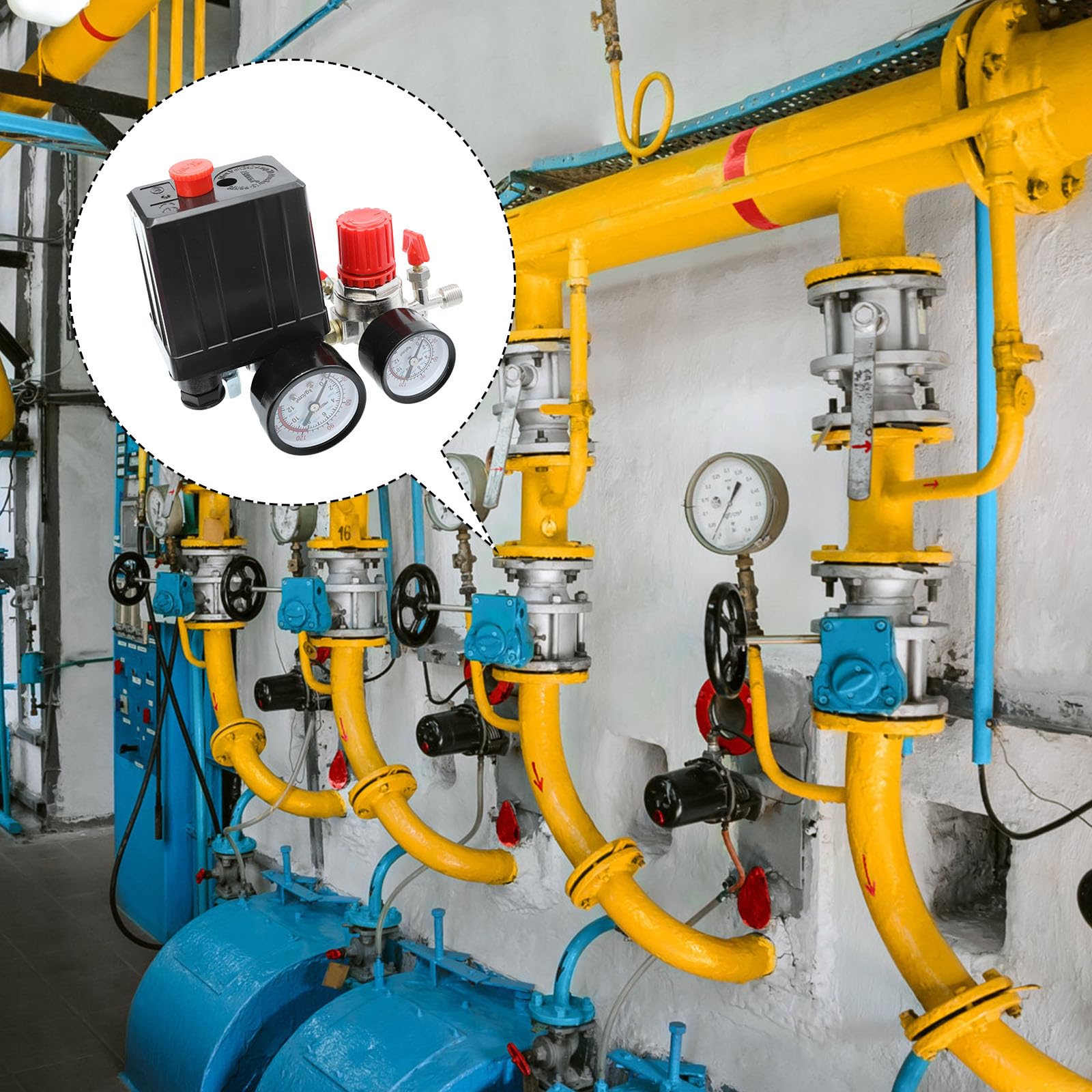 Regolatore Pressione Aria Compressore con Valvola e Manometro Controllo per Compressori Aria Materiale Durevole e Funzionamento Efficiente