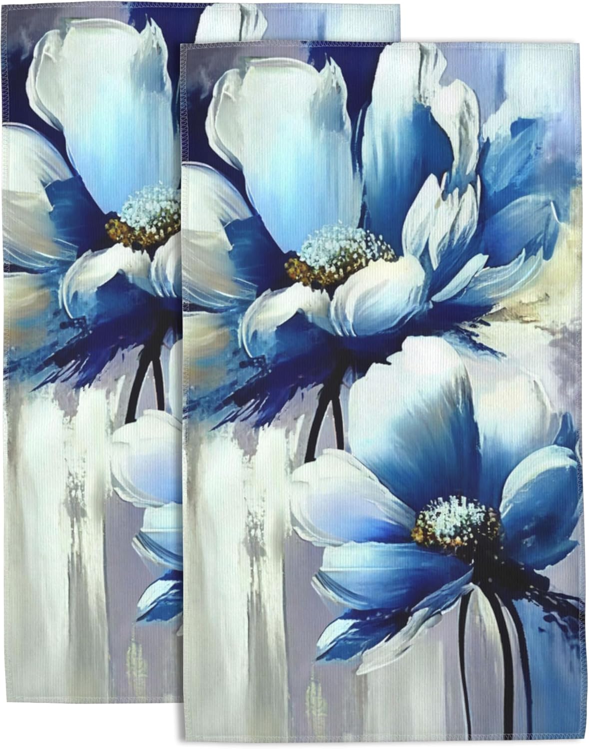 Abstract Floral Hand Towels Set of 2 for Bathroom - Soft Absorbent Decorative Modern Art Towels for Kitchen, Sports, Gym, Yoga, Home Decor - 14 x 28 in