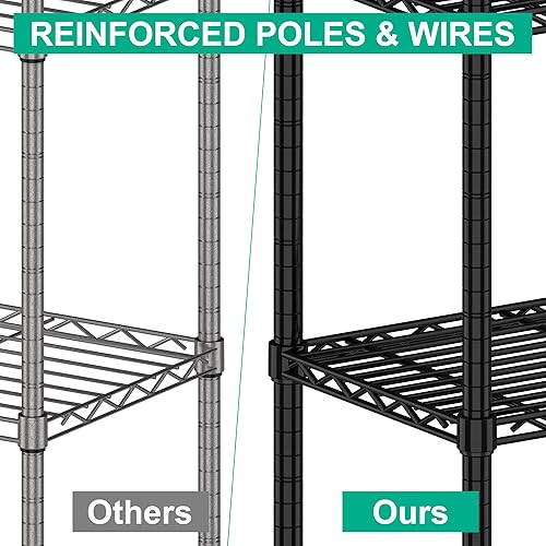 Miniatura 8 de Estantería de alambre de 6 niveles con ruedas, estantes de almacenamiento de metal, estante de utilidad de capa ajustable (14D x 36W x 75H)