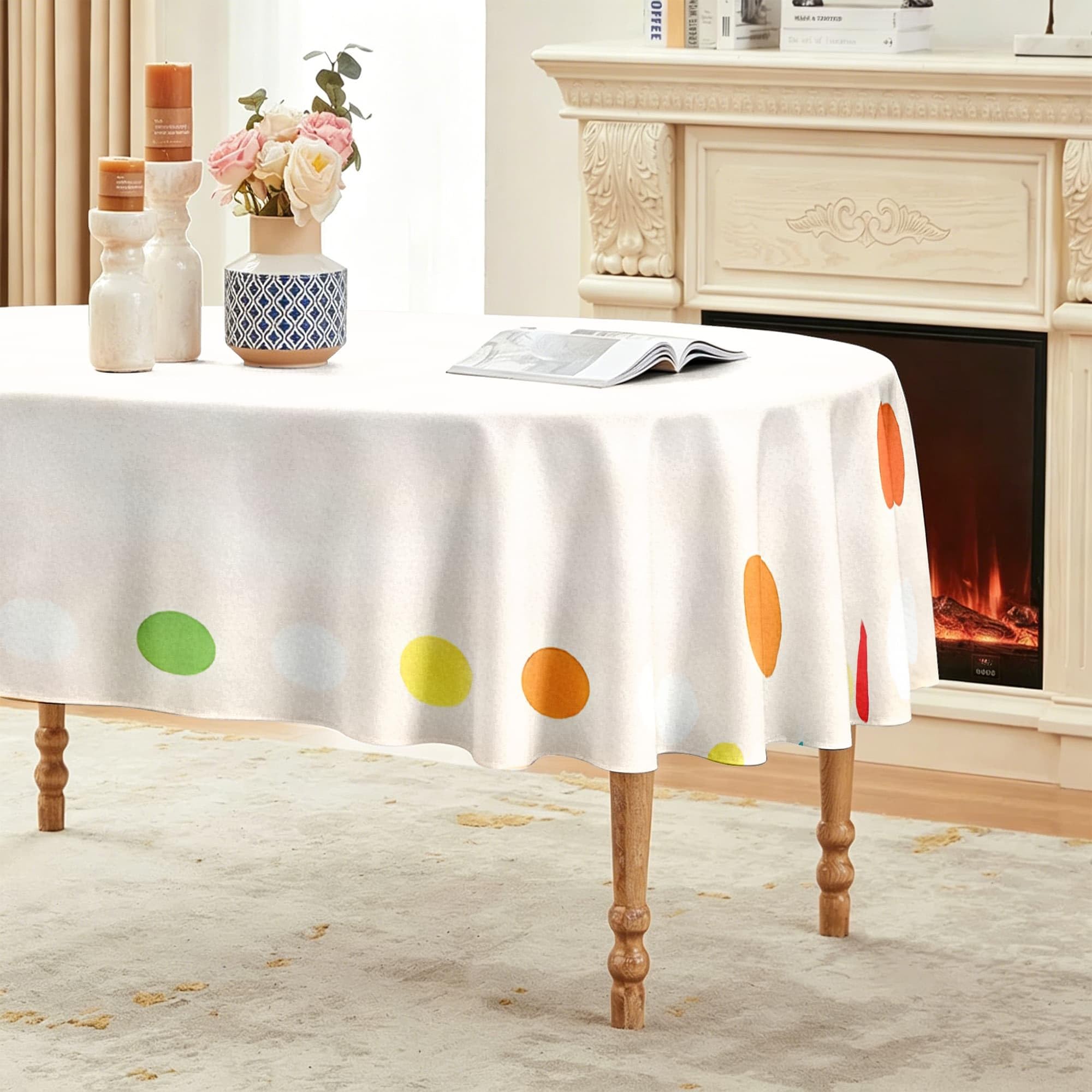 Vintage Punkte Ovale Tischdecke Abwaschbar 160x220 cm